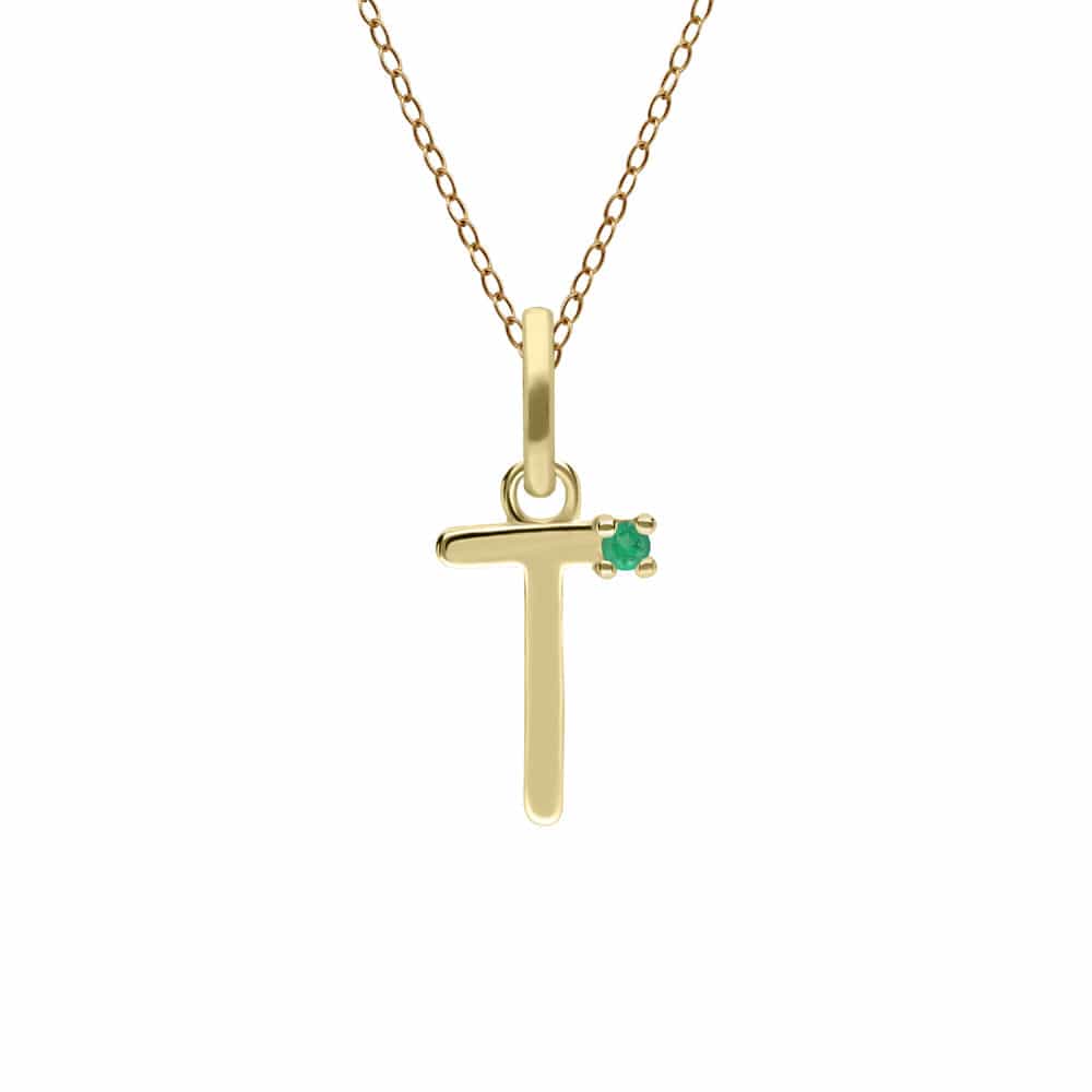 135P2112019 Initial Emerald Letter Necklace In 9ct Yellow Gold 21