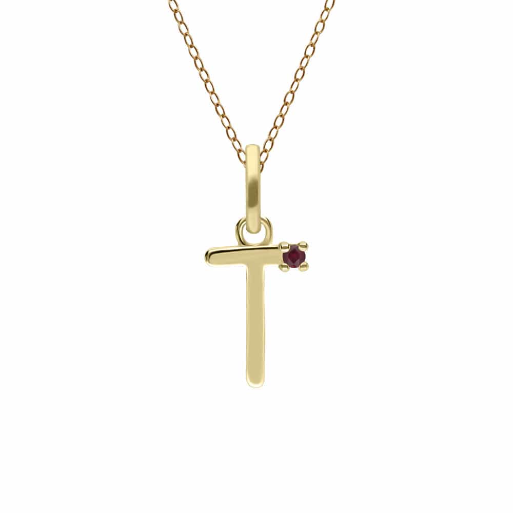 135P2112029 Initial Ruby Letter Necklace In 9ct Yellow Gold 21