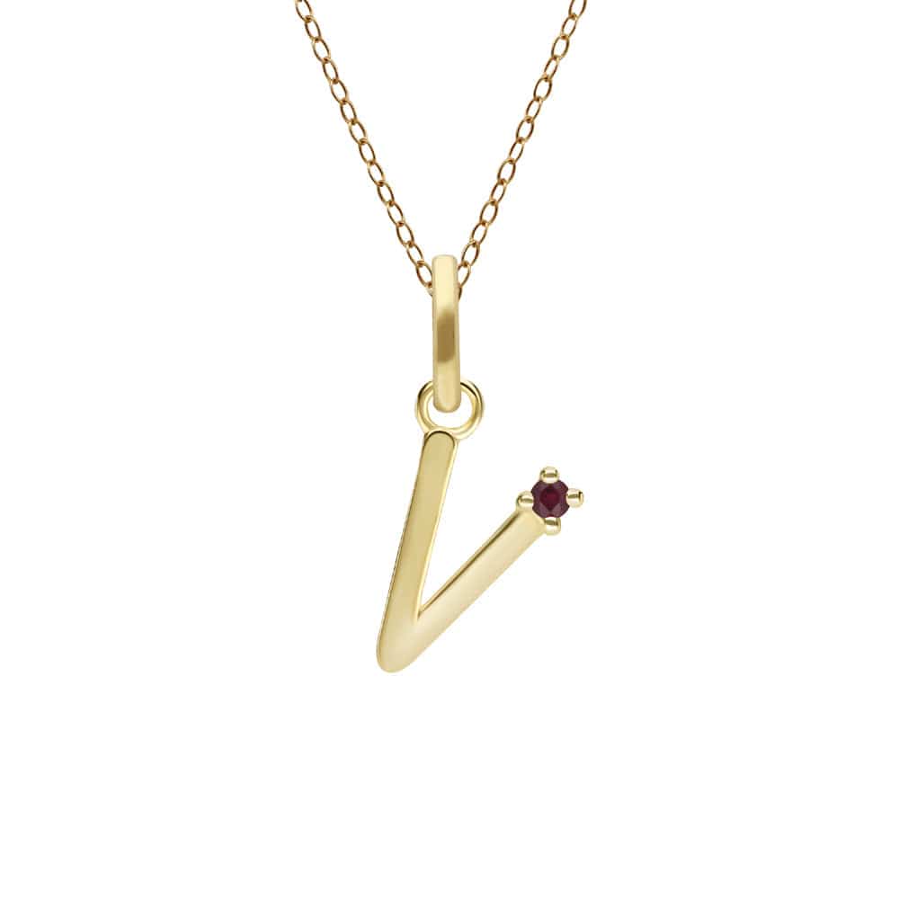 135P2051029 Initial Ruby Letter Necklace In 9ct Yellow Gold 23