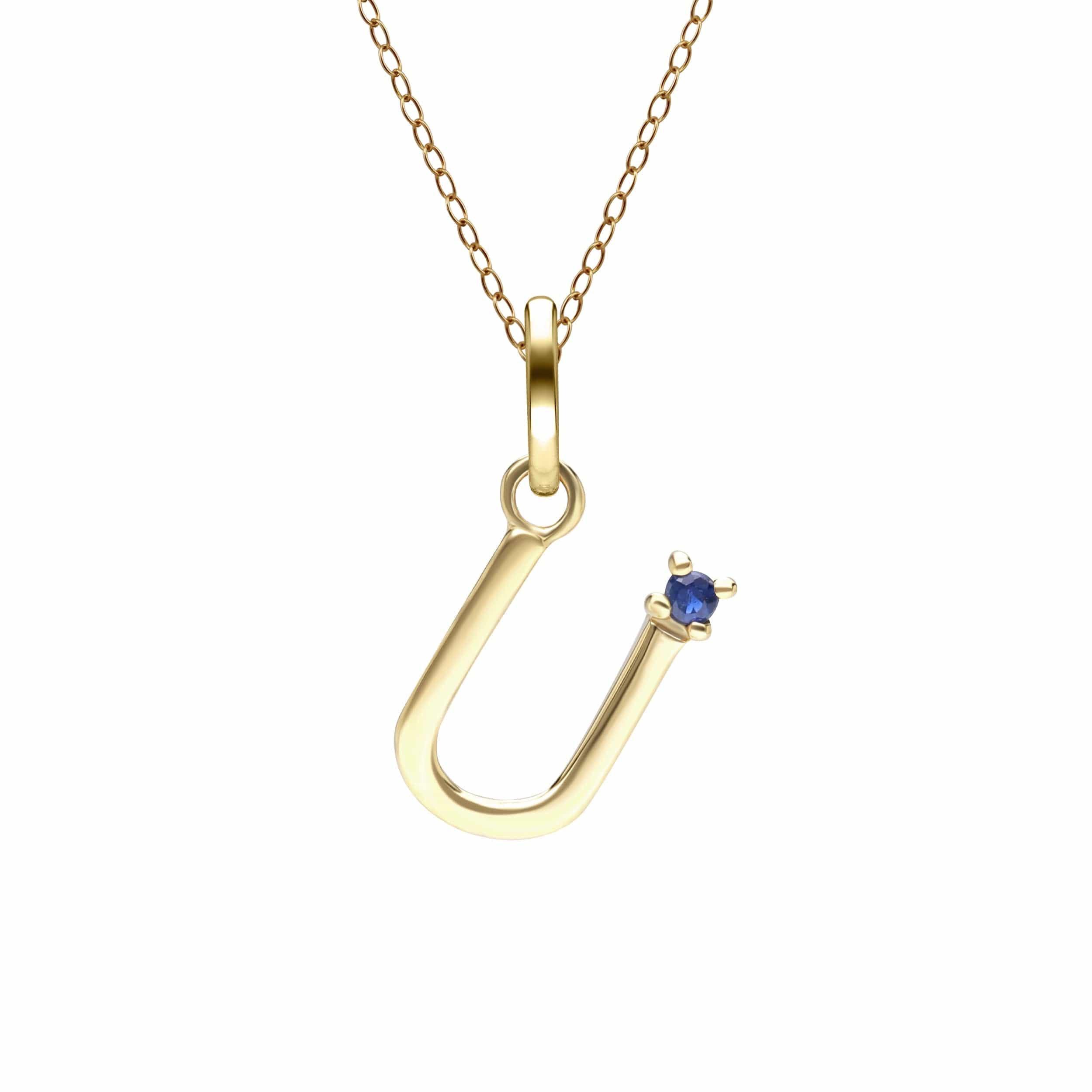 135P2080039 Initial Blue Sapphire Letter Necklace In 9ct Yellow Gold 22