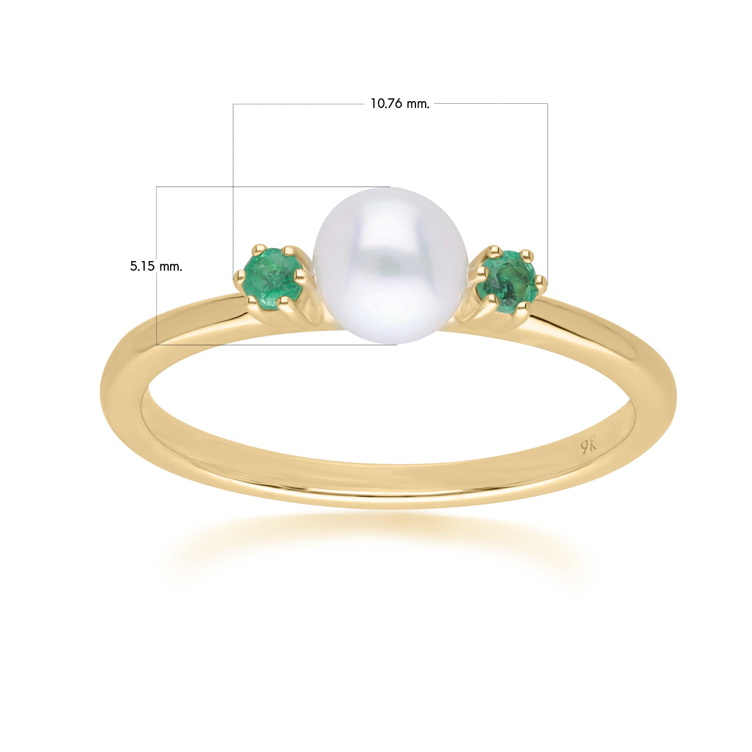 Moderner Perlen- und runder Smaragdring in 9 Karat Gelbgold
