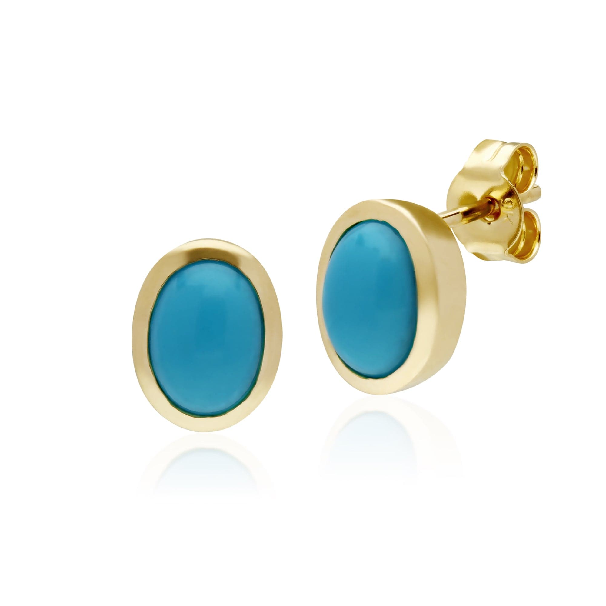 Classic Oval Turquoise Stud Earrings in 9ct Yellow Gold 7x6mm - Gemondo