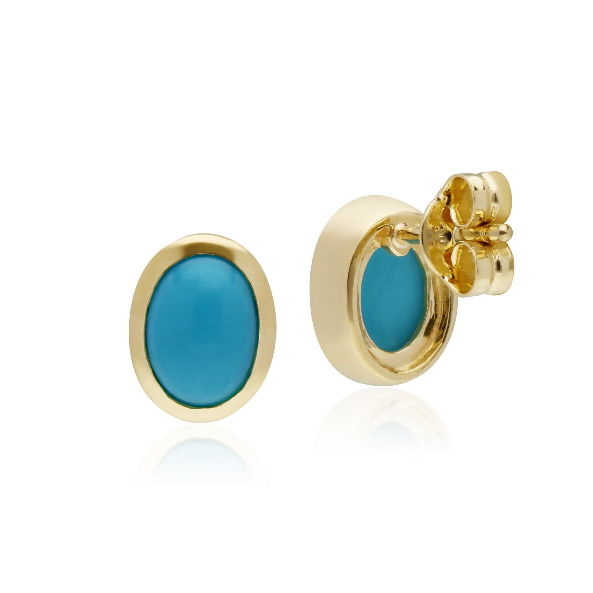 Classic Oval Turquoise Stud Earrings in 9ct Yellow Gold 7x6mm - Gemondo