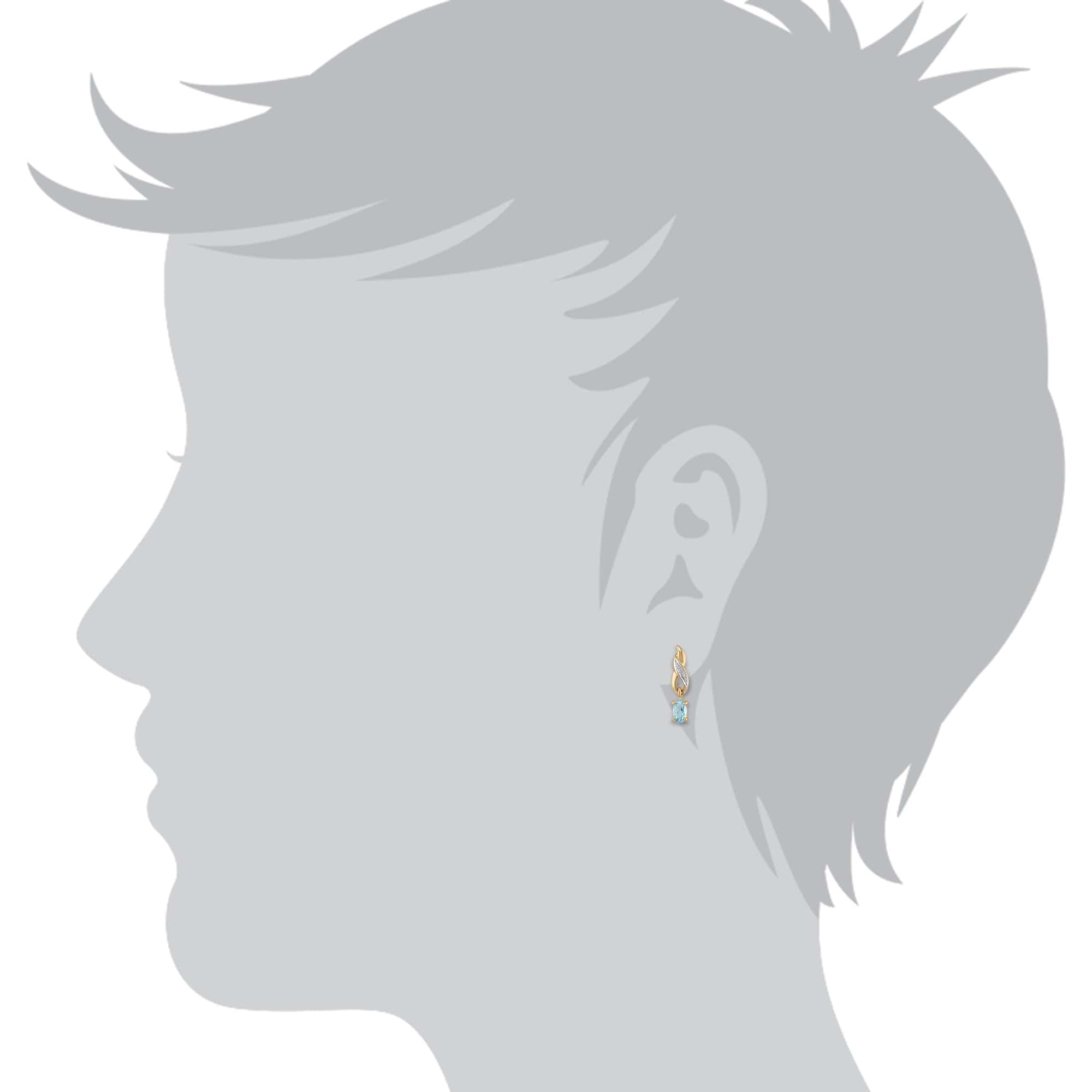Classic Oval Blue Topaz & Diamond Twisted Drop Earrings in 9ct Yellow Gold - Gemondo