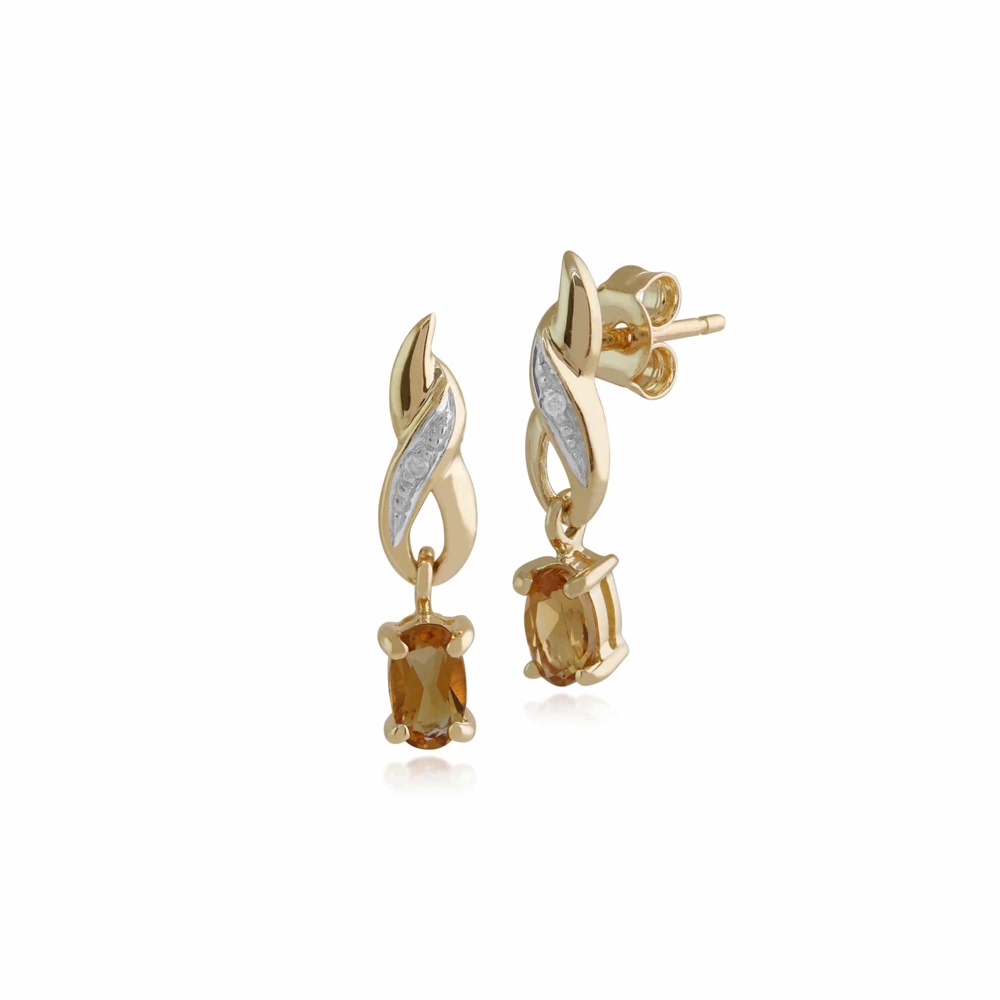 Classic Oval Citrine & Diamond Twist Drop Earrings in 9ct Yellow Gold - Gemondo
