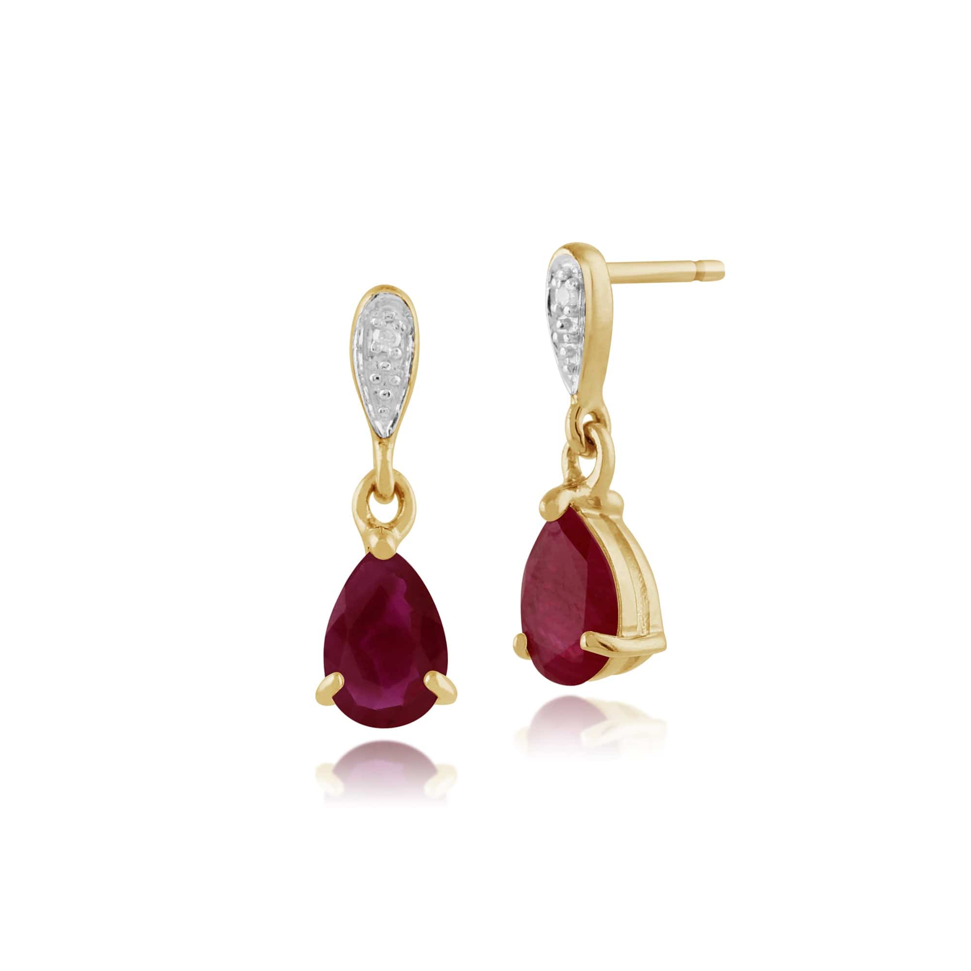 Classic Pear Ruby & Diamond Drop Earrings in 9ct Yellow Gold