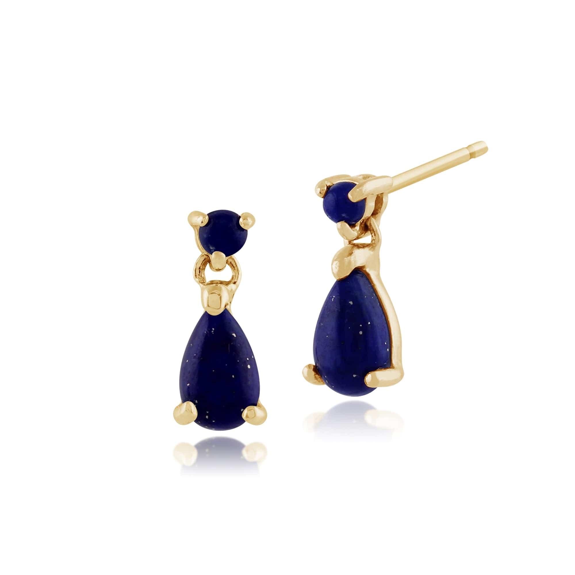 Classic Pear Lapis Lazuli Drop Earrings in 9ct Yellow Gold - Gemondo