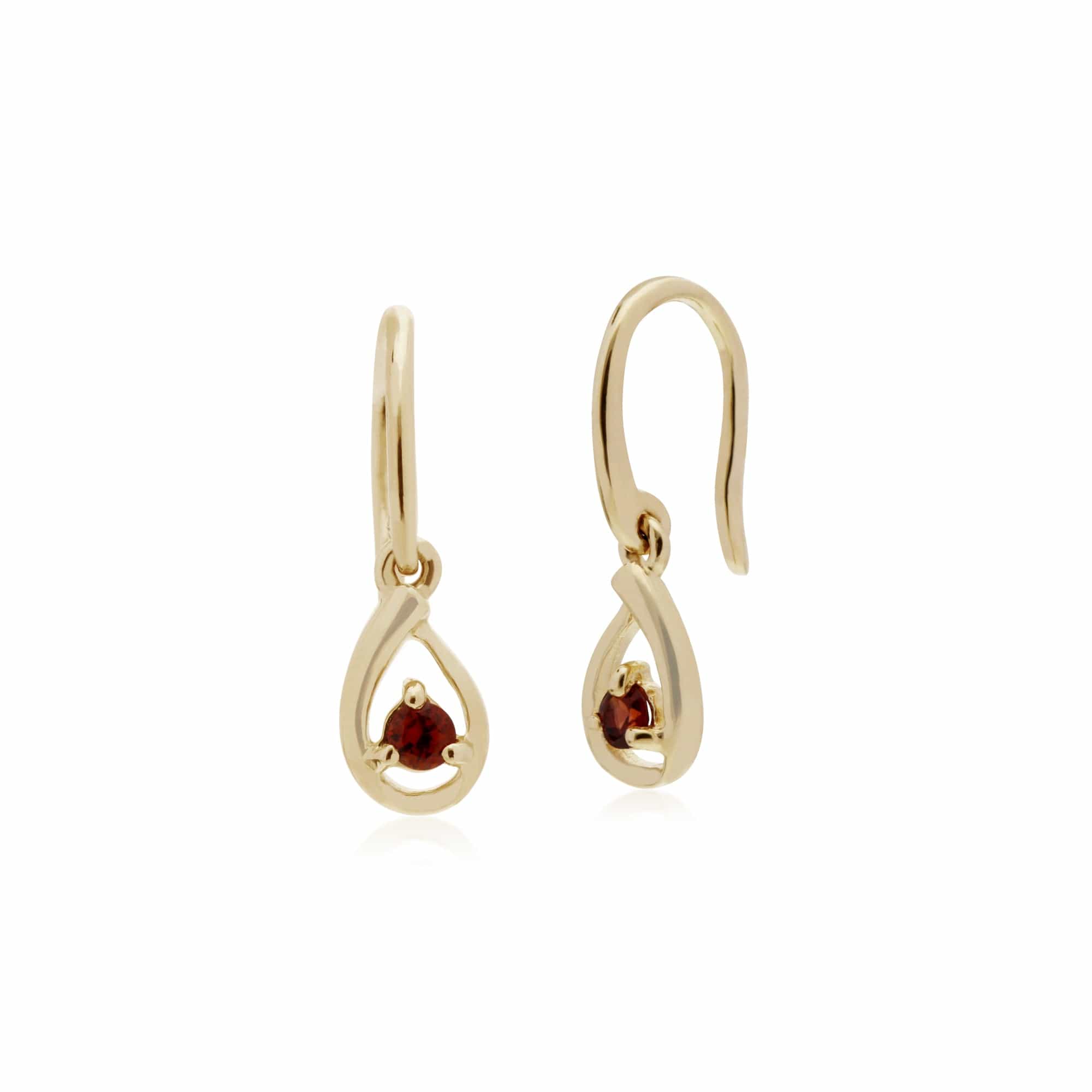 135E1190049 Classic Single Stone Round Garnet Tear Drop Earrings in 9ct Yellow Gold 1