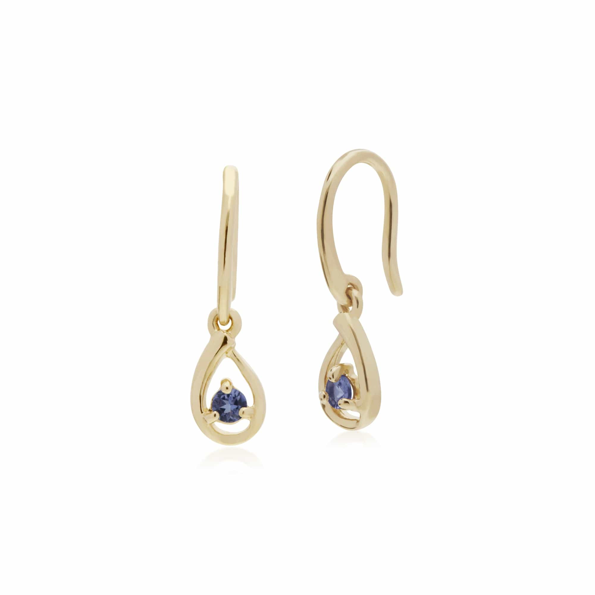 135E1190089 Classic Single Stone Round Tanzanite Tear Drop Earrings in 9ct Yellow Gold 1