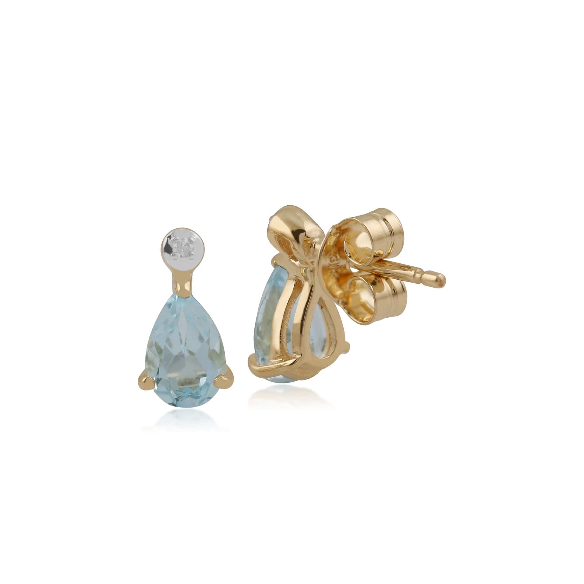 135E1263049 Classic Pear Aquamarine & Diamond Stud Earrings in 9ct Yellow Gold 2