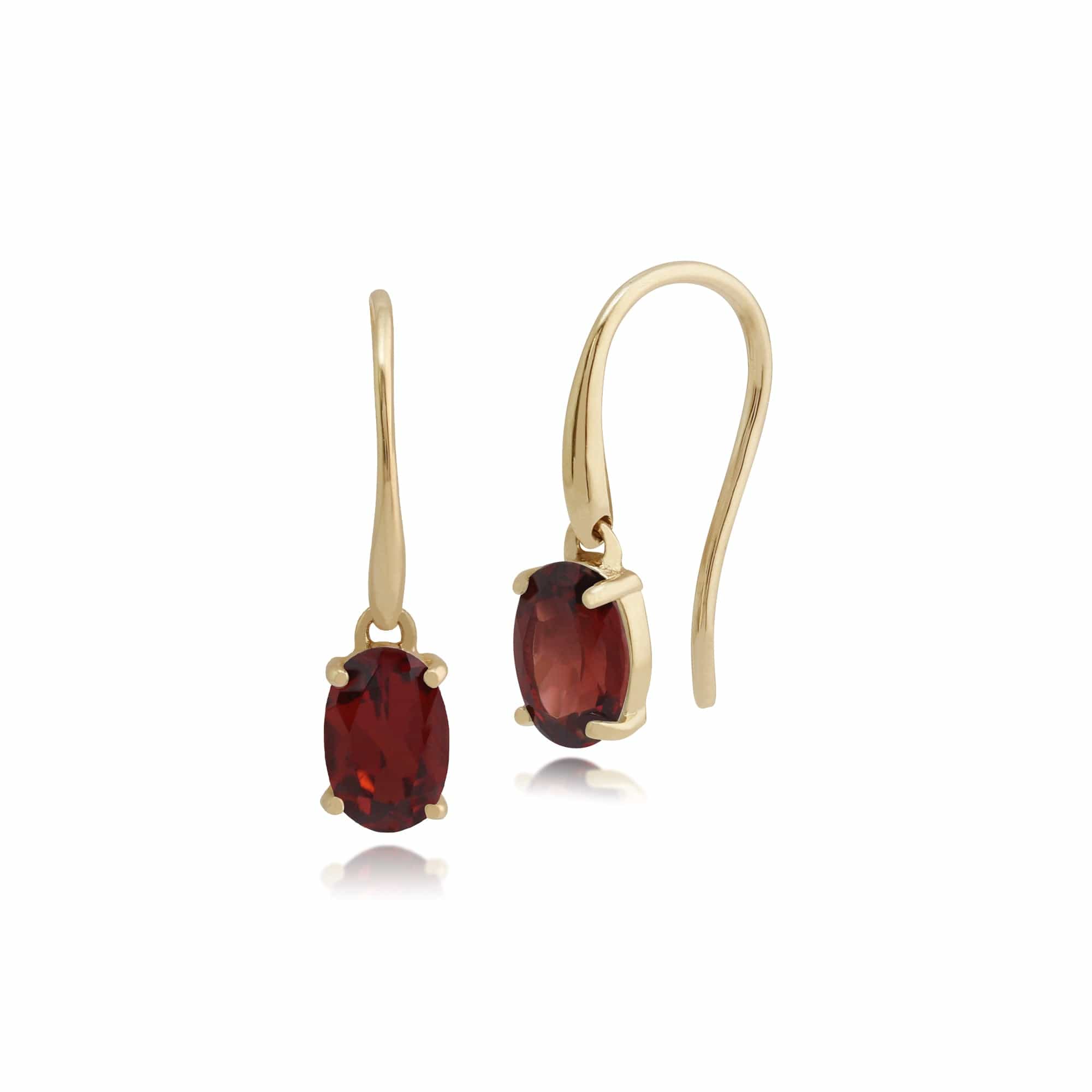 Classic Oval Garnet Drop Earrings in 9ct Yellow Gold - Gemondo