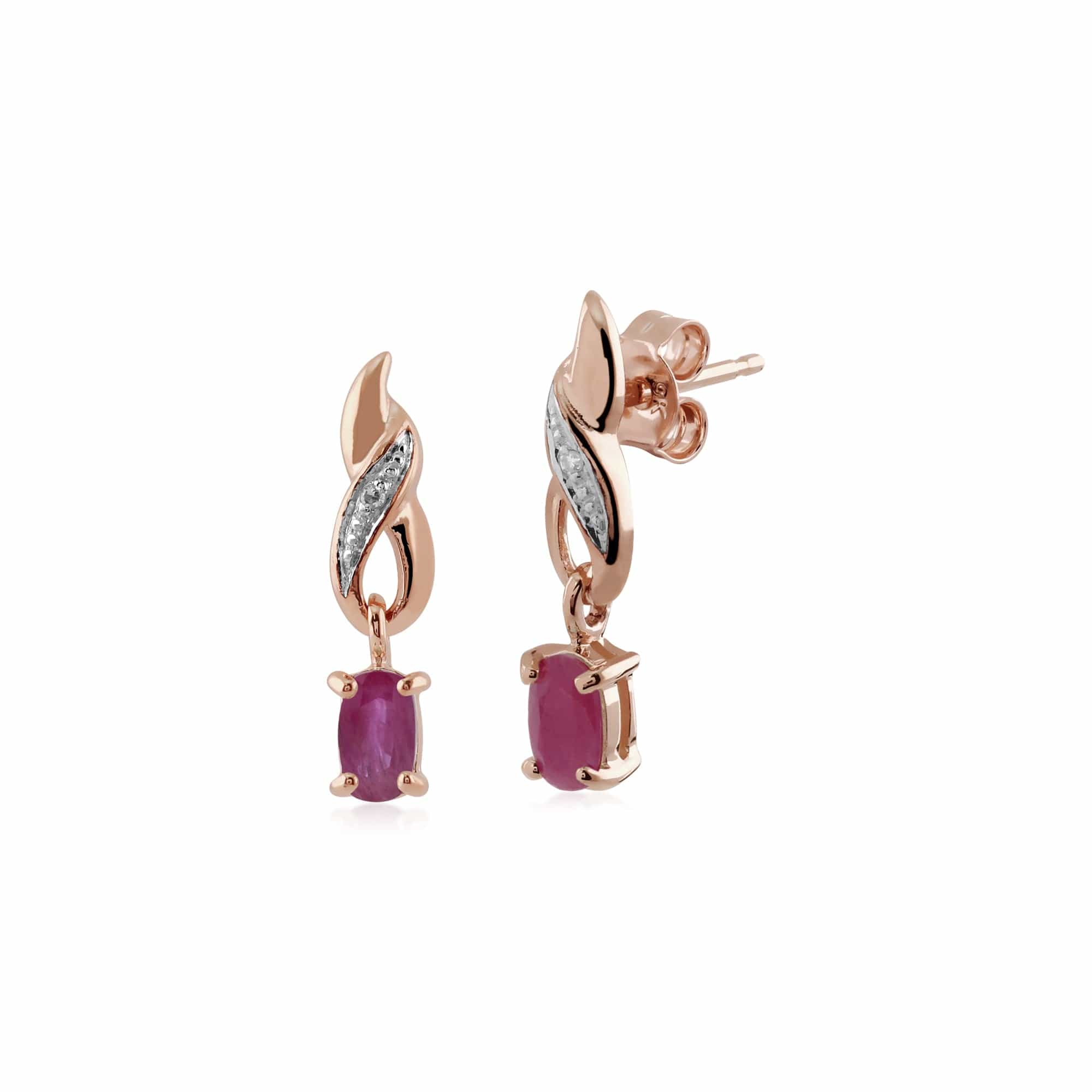 135E1496019 Gemondo 9ct Rose Gold Natural Ruby & Diamond Classic Drop Earrings 1
