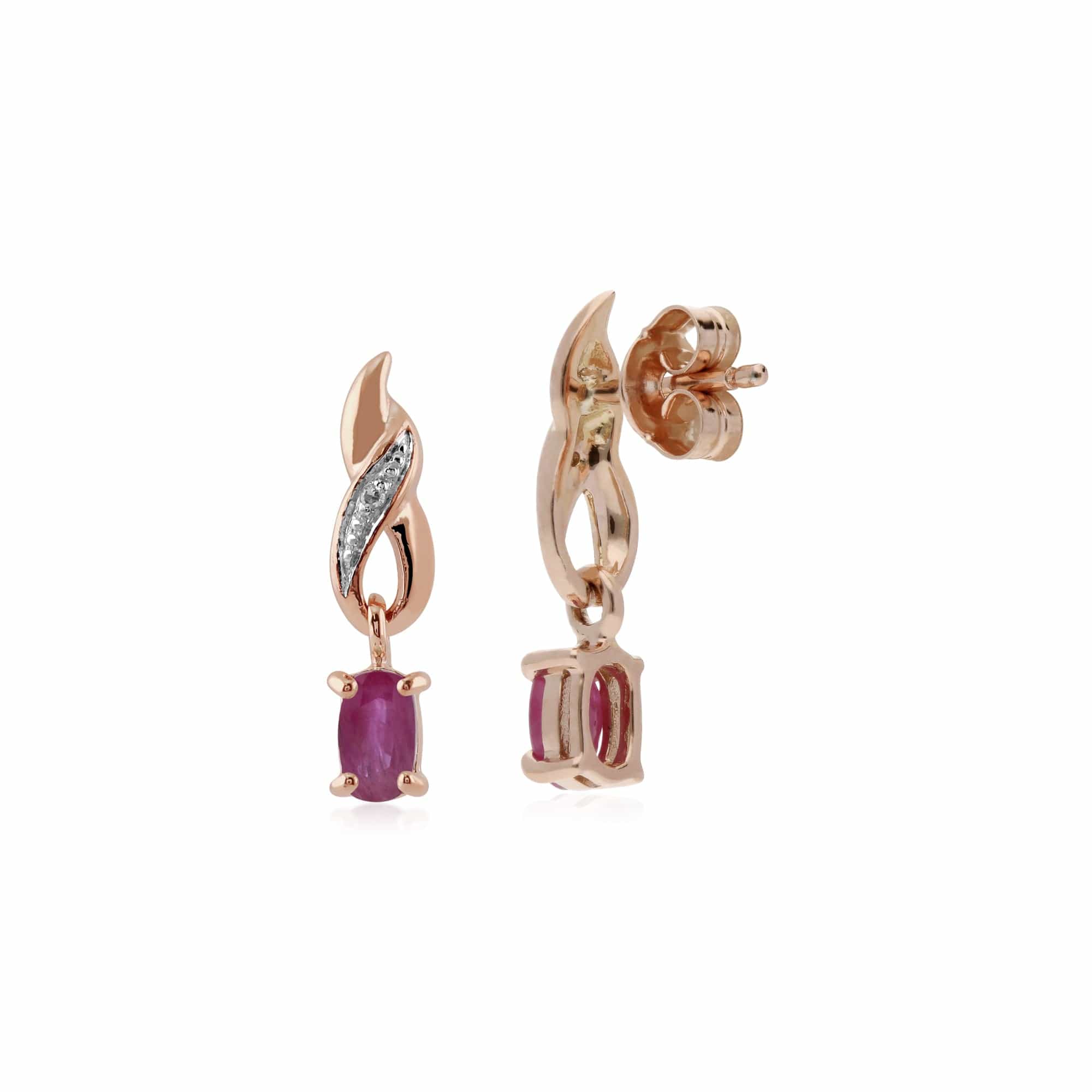 135E1496019 Gemondo 9ct Rose Gold Natural Ruby & Diamond Classic Drop Earrings 2