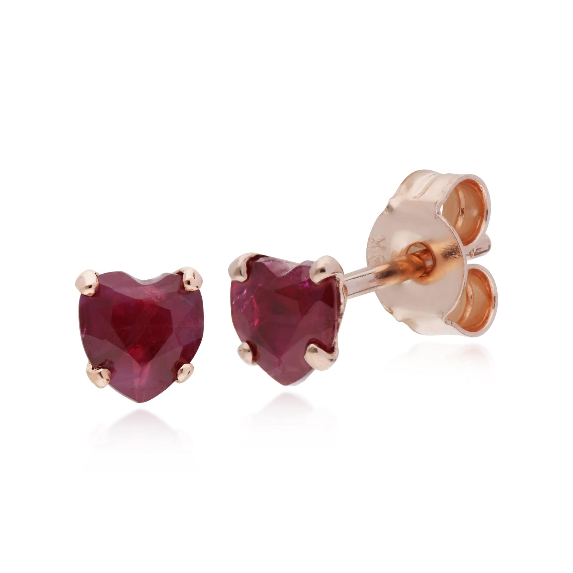 135E1497019 Petite Heart Ruby Stud Earrings in 9ct Rose Gold 1