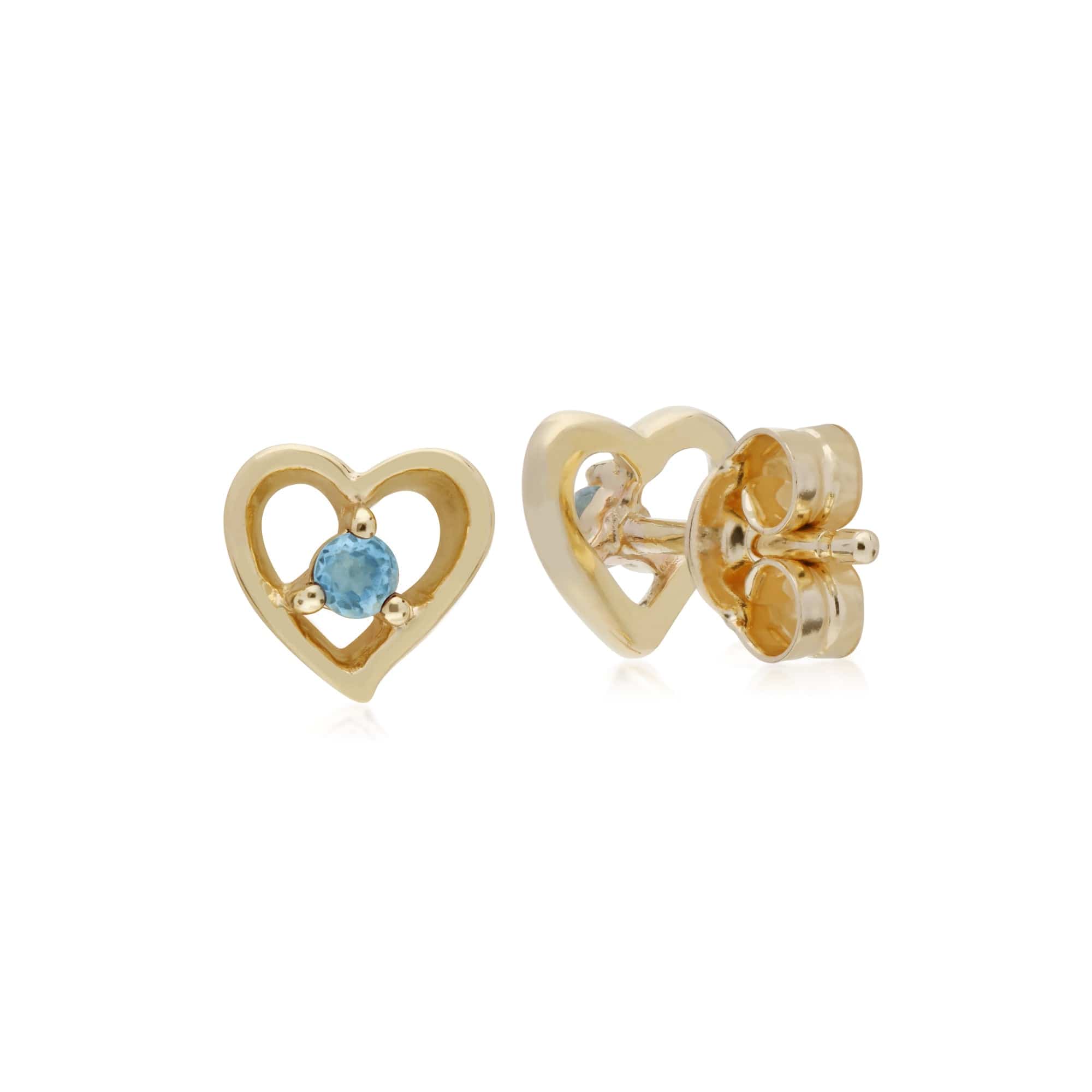 Gemondo 9ct Yellow Gold Blue Topaz Single Stone Heart Stud Earrings - Gemondo