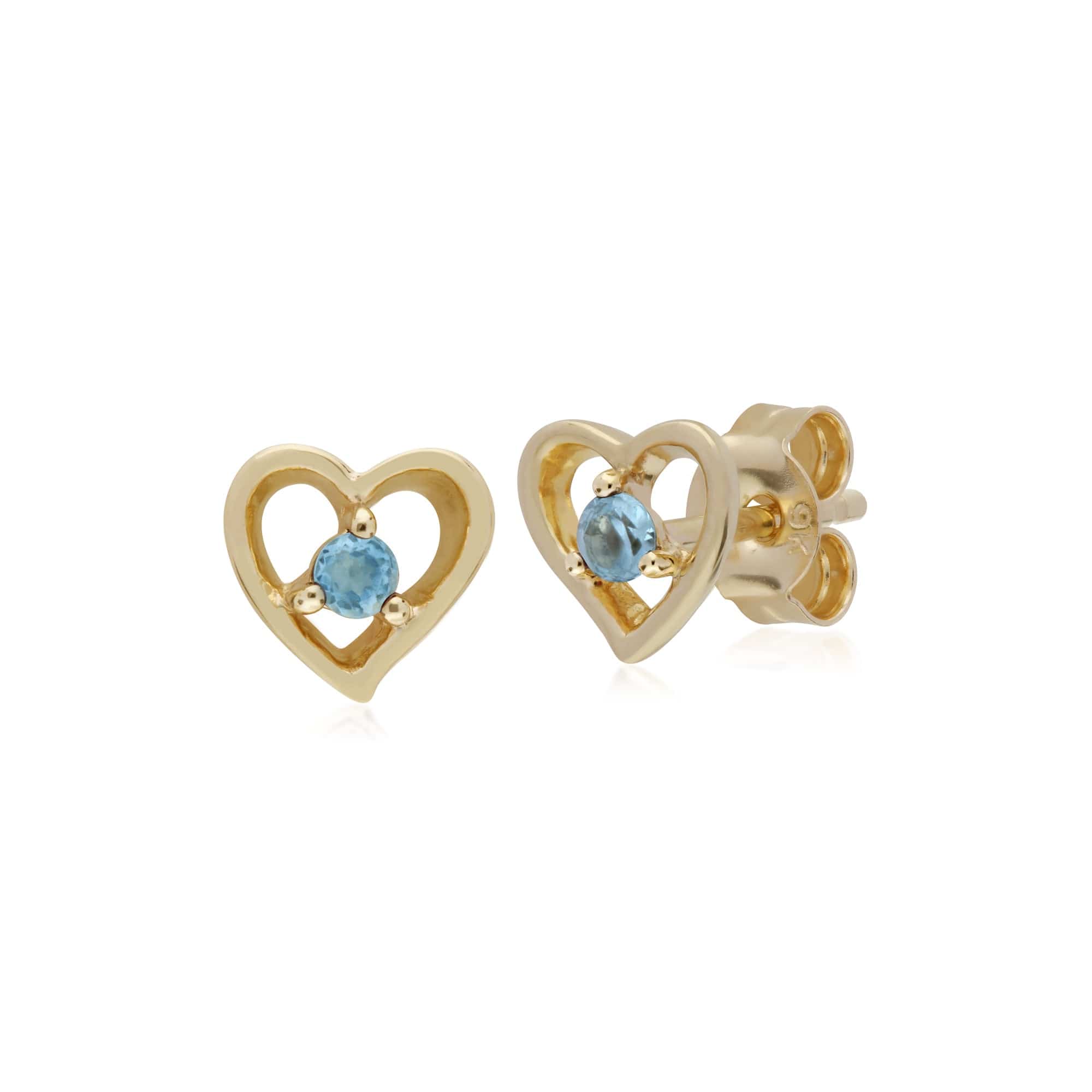 135E1521099-135P1875089 Classic Round Aquamarine Single Stone Heart Stud Earrings & Necklace Set in 9ct Yellow Gold 2