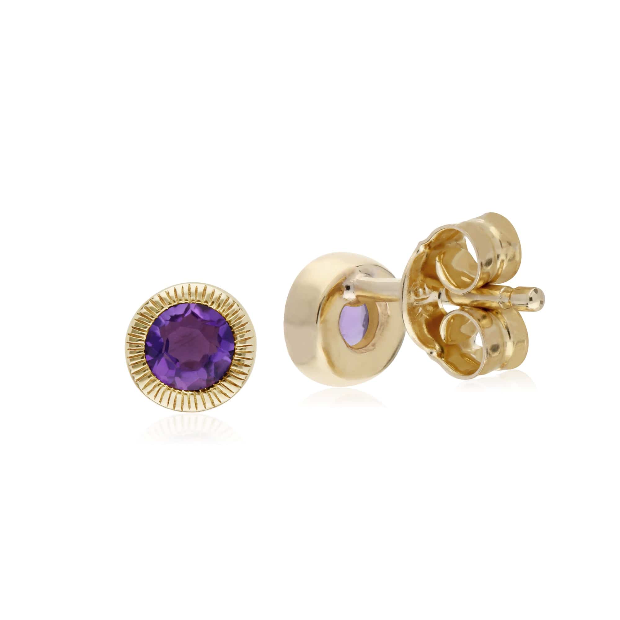Classic  Amethyst Milgrain Stud Earrings in 9ct Yellow Gold - Gemondo