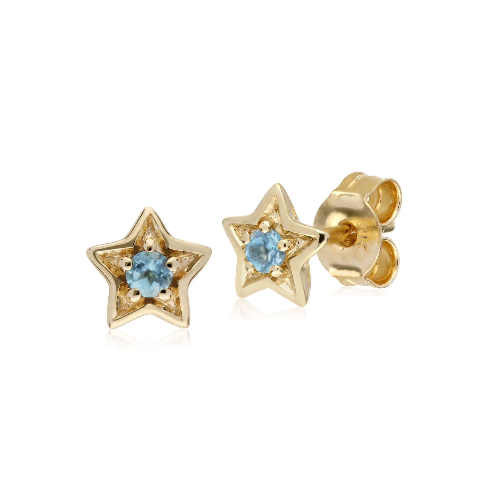 135E1523049 Gemondo 9ct Yellow Gold Blue Topaz Single Stone Star Stud Earrings 1