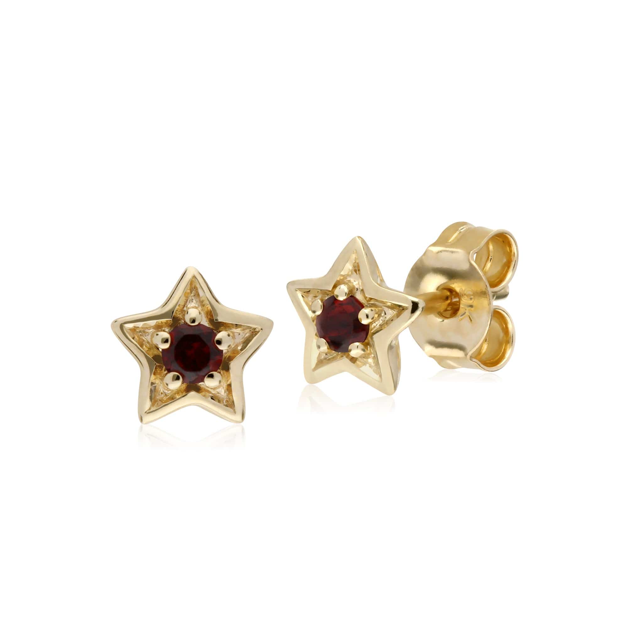 135E1523079-135P1874079 Contemporary Round Garnet Single Stone Star Earrings & Necklace Set in 9ct Yellow Gold 2