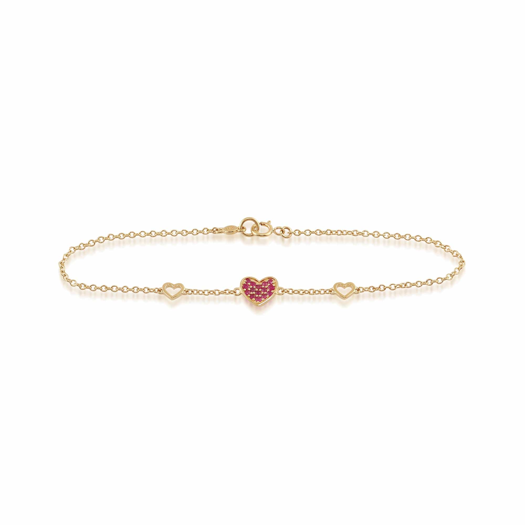 Love You More Ruby Heart Bracelet in 9ct Yellow Gold - Gemondo