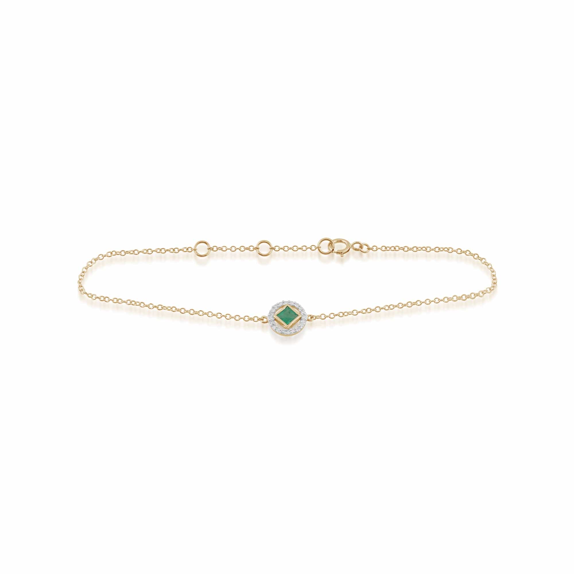 Classic Square Emerald & Diamond Halo Bracelet in 9ct Yellow Gold - Gemondo