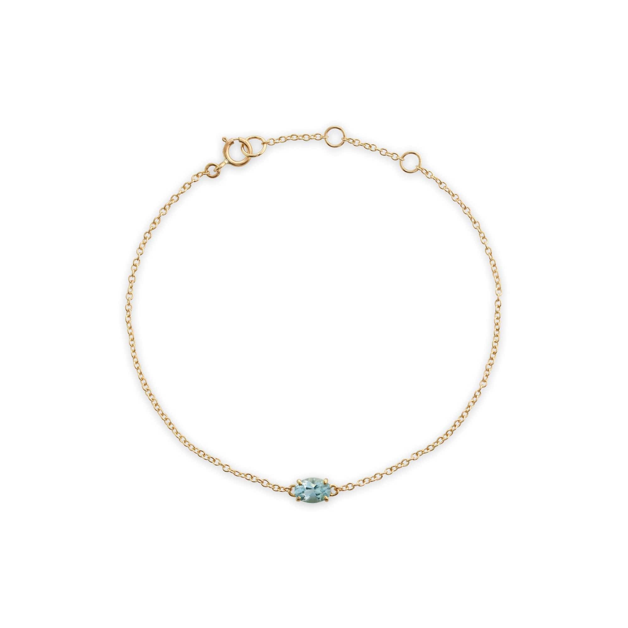 Classic Oval Aquamarine Single Stone Bracelet in 9ct Yellow Gold - Gemondo