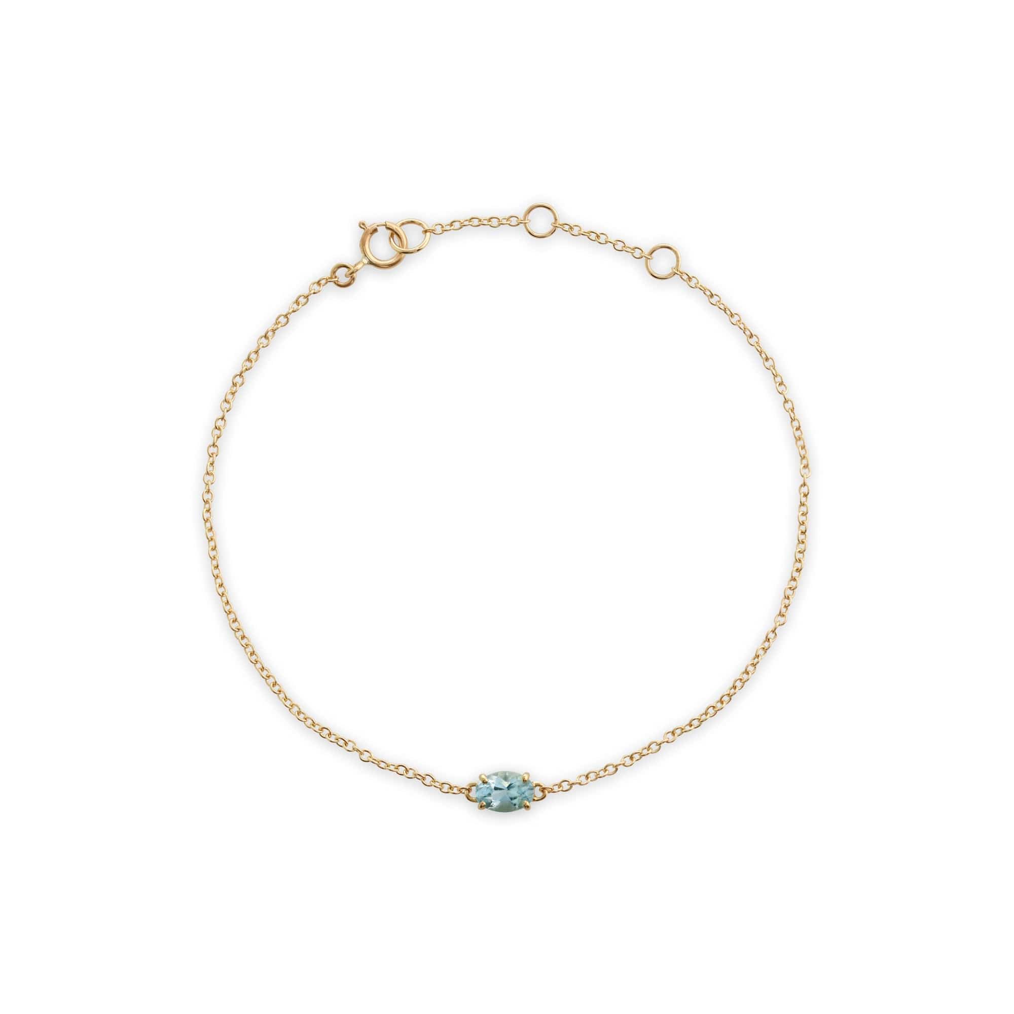 135L0220099 Classic Oval Aquamarine Single Stone Bracelet in 9ct Yellow Gold 1