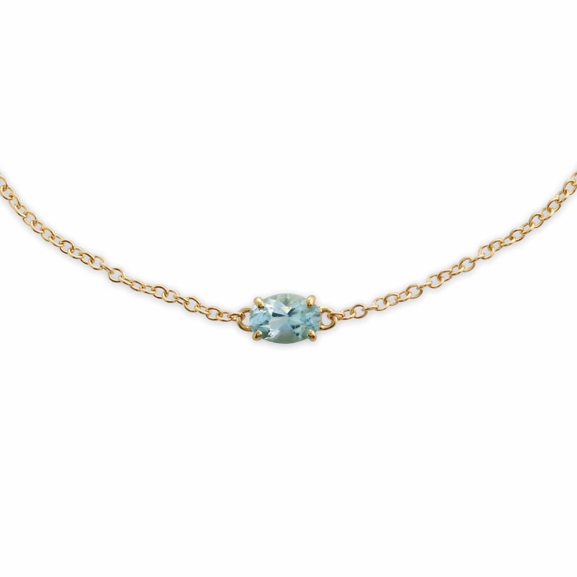 Classic Oval Aquamarine Single Stone Bracelet in 9ct Yellow Gold - Gemondo