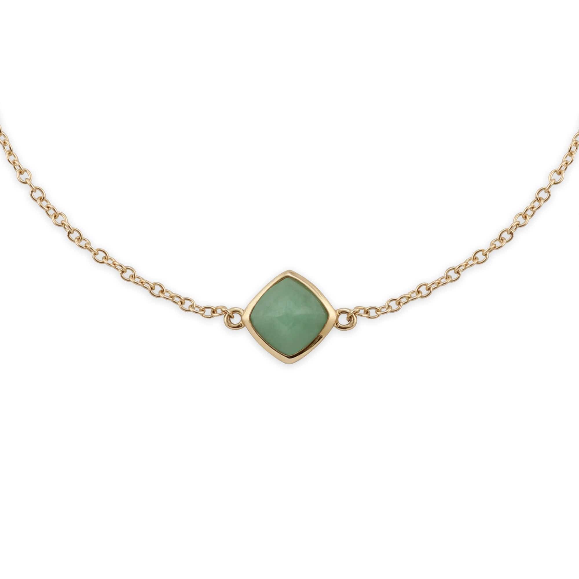 Classic Cushion Green Jade Bezel Set Bracelet in 9ct Yellow Gold - Gemondo