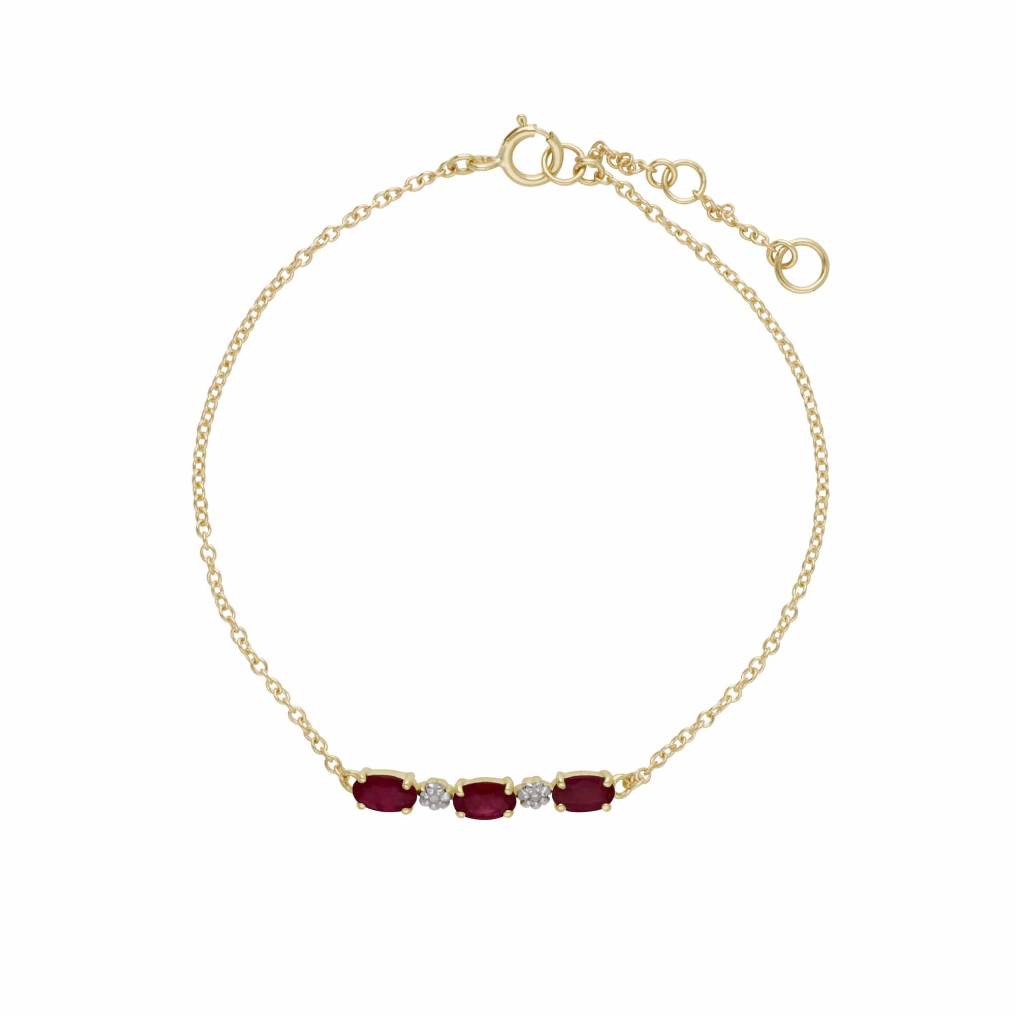 135L0263029 Classic Style Oval Ruby & Diamond Bracelet in 9ct Yellow Gold 1