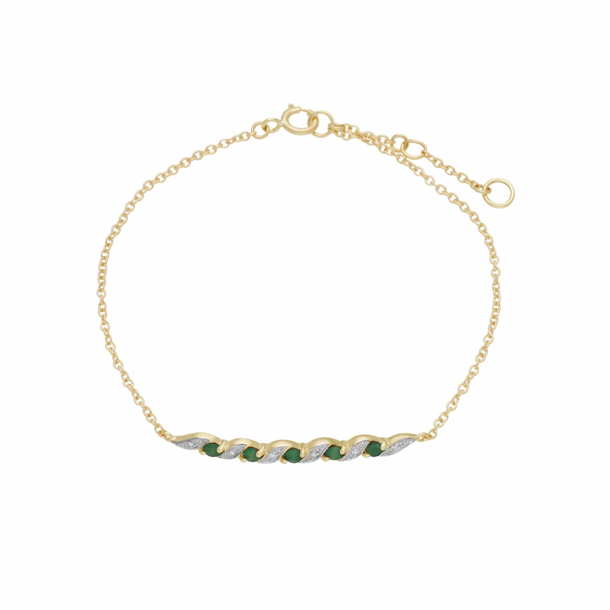 135L0265039 Classic Emerald & Diamond Spiral Bracelet in 9ct Yellow Gold 1