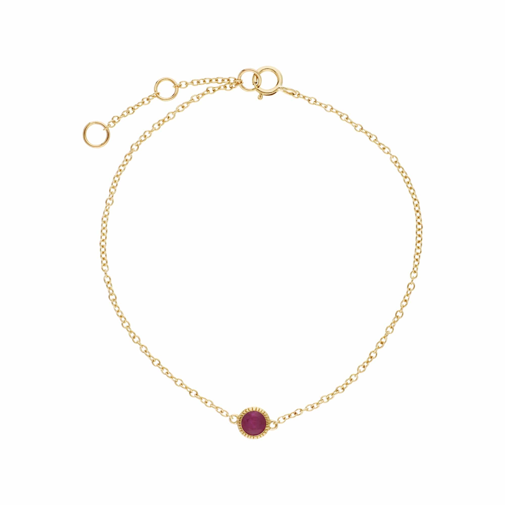 135L0288019 Classic Single Stone Round Ruby Milgrain Bracelet in 9ct Yellow Gold 1