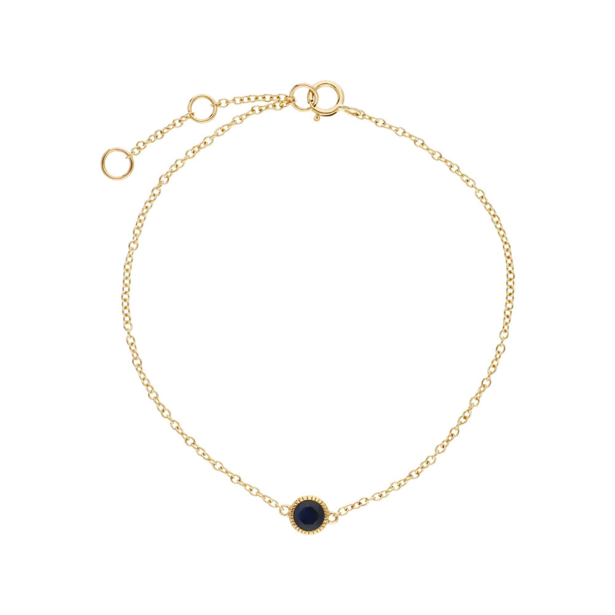 Classic Single Stone Round Sapphire Milgrain Bracelet in 9ct Yellow Gold - Gemondo