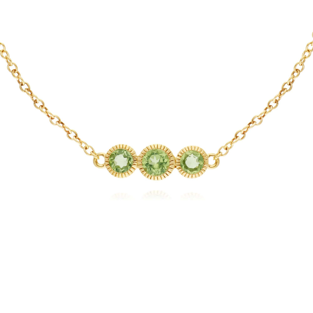 135L0289079 Classic Round Peridot Three Stone Milgrain Bracelet in 9ct Yellow Gold 2