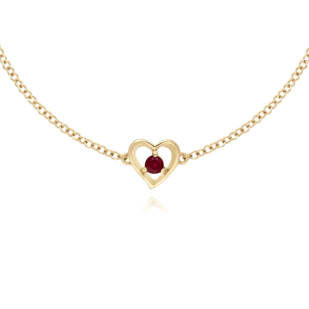 135L0290019 Classic Single Stone Round Ruby Love Heart Bracelet in 9ct Yellow Gold 2