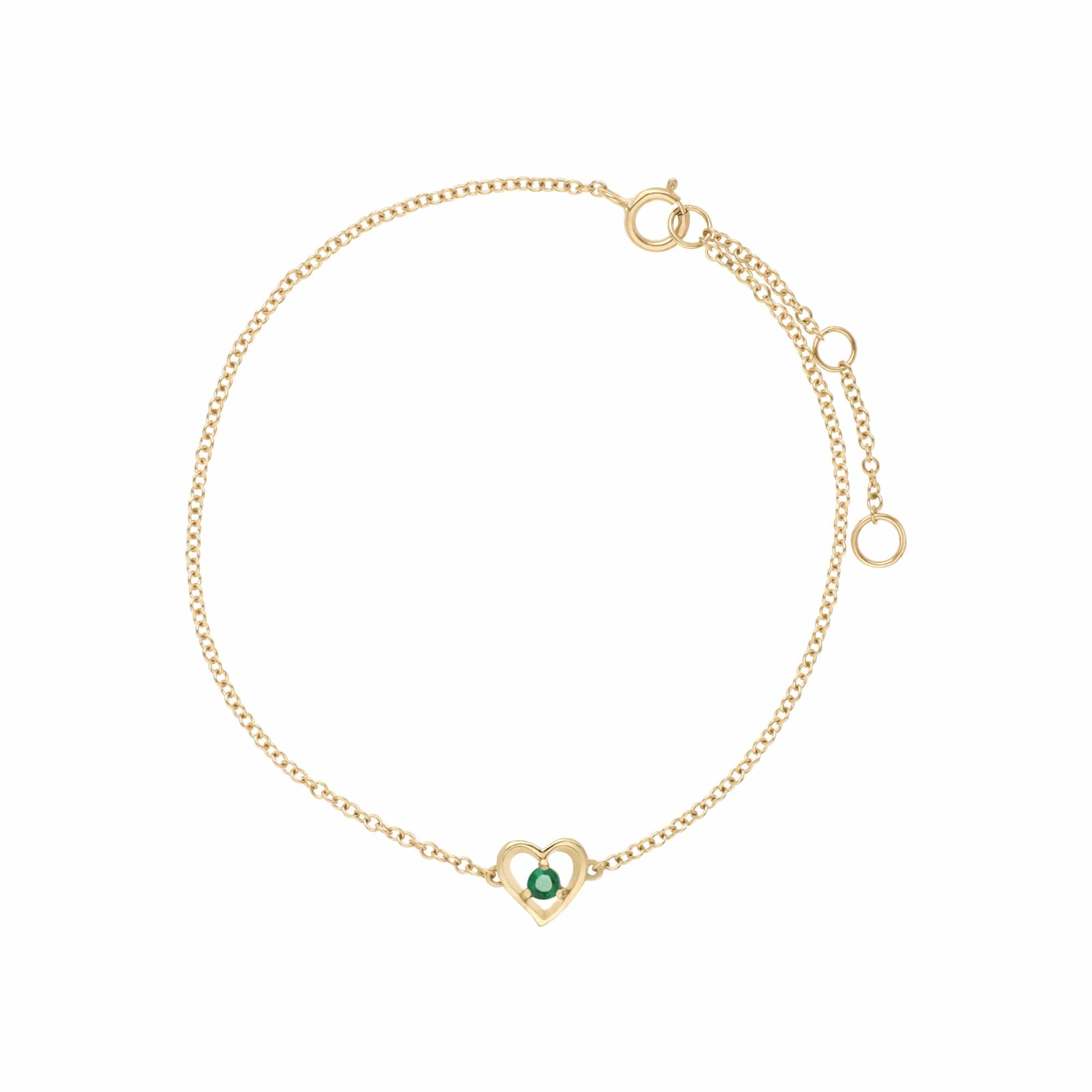 Classic Round Emerald Love Heart Bracelet in 9ct Yellow Gold - Gemondo