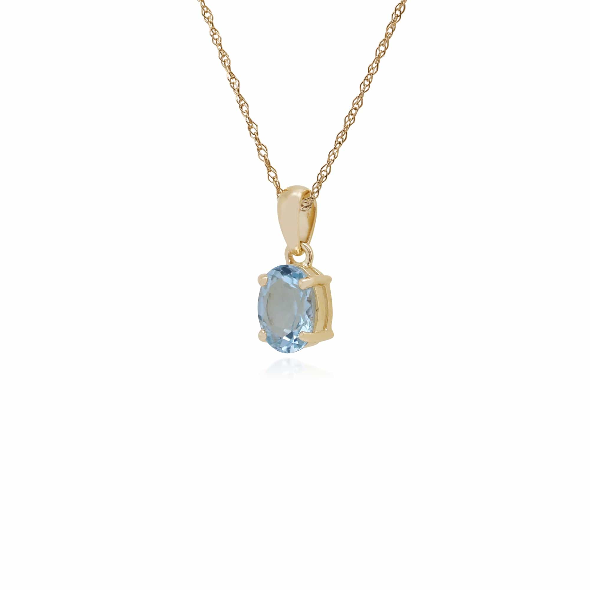Classic Oval Aquamarine Single Stone Pendant in 9ct Yellow Gold - Gemondo