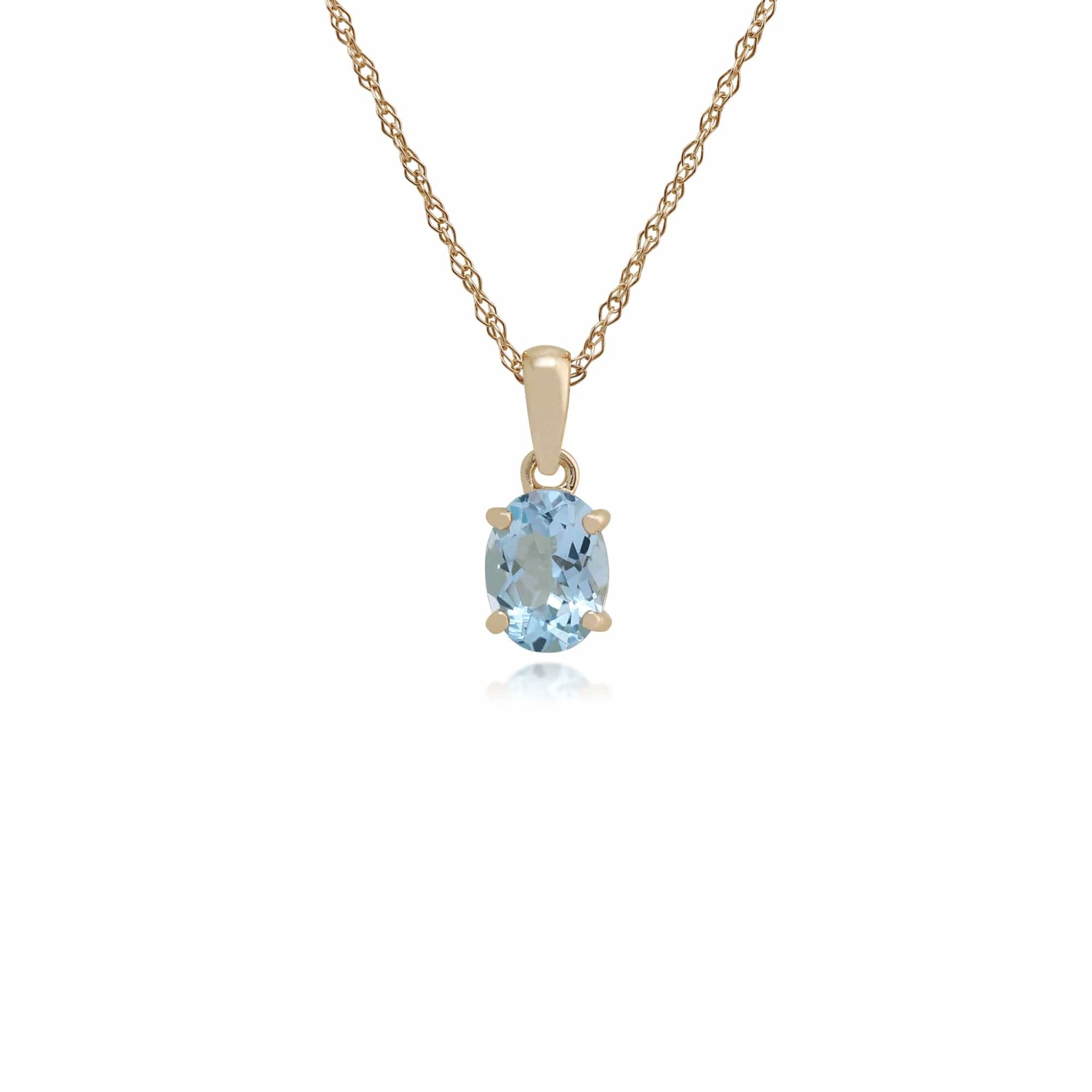 Classic Oval Aquamarine Single Stone Pendant in 9ct Yellow Gold - Gemondo