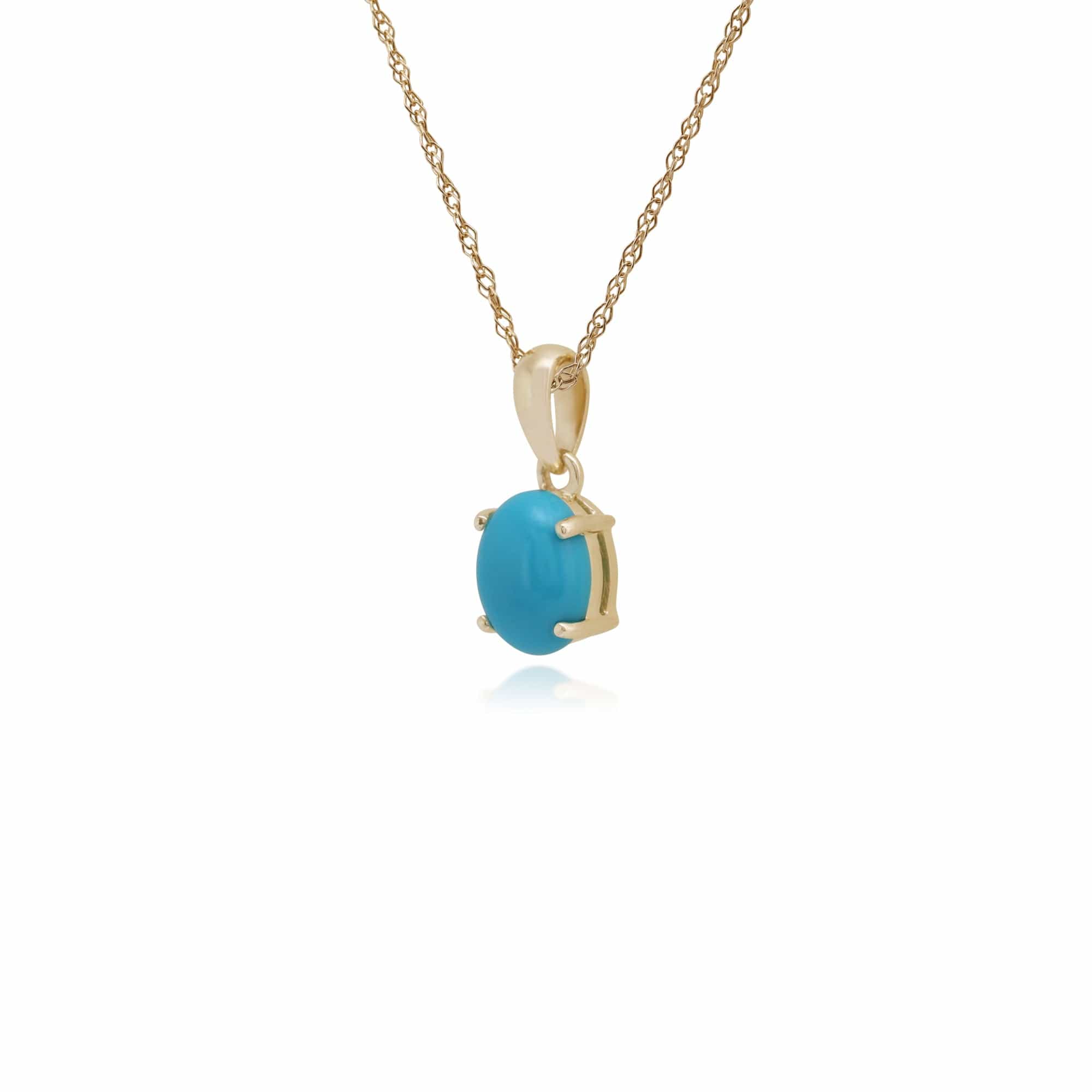 Classic Oval Turquoise Cabochon Pendant in 9ct Yellow Gold - Gemondo