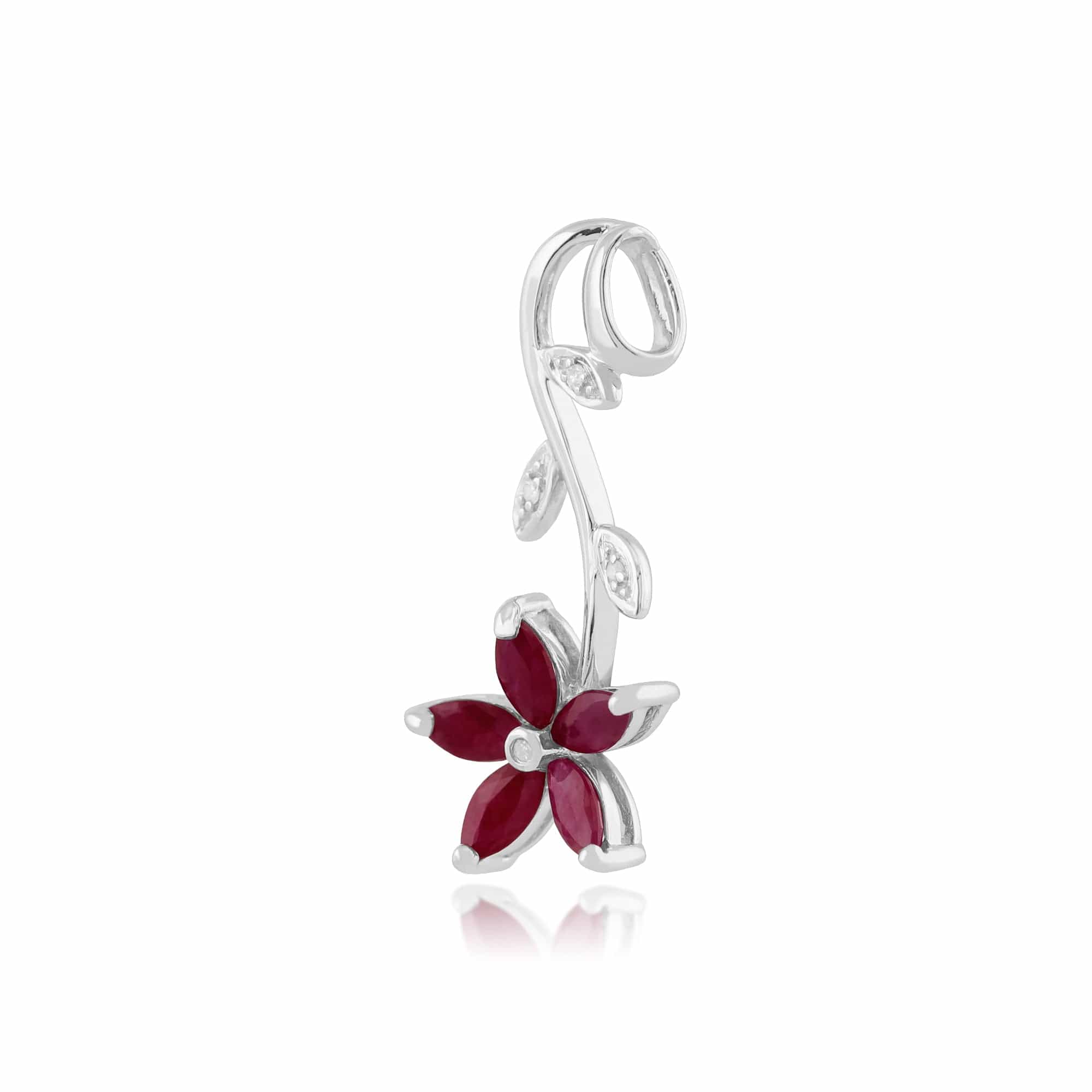 22653 Floral Marquise Ruby & Diamond Pendant in 9ct White Gold 2