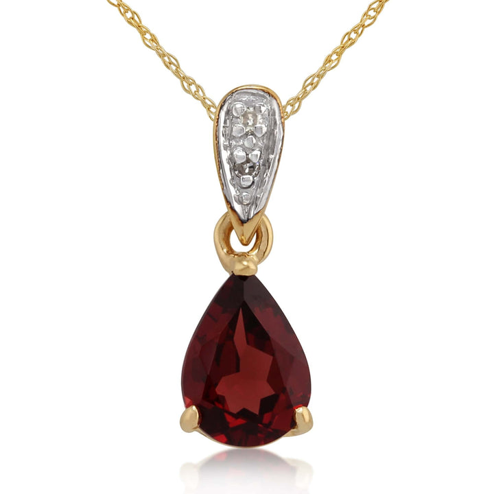 Classic Pear Garnet & Diamond Pendant in 9ct Yellow Gold - Gemondo