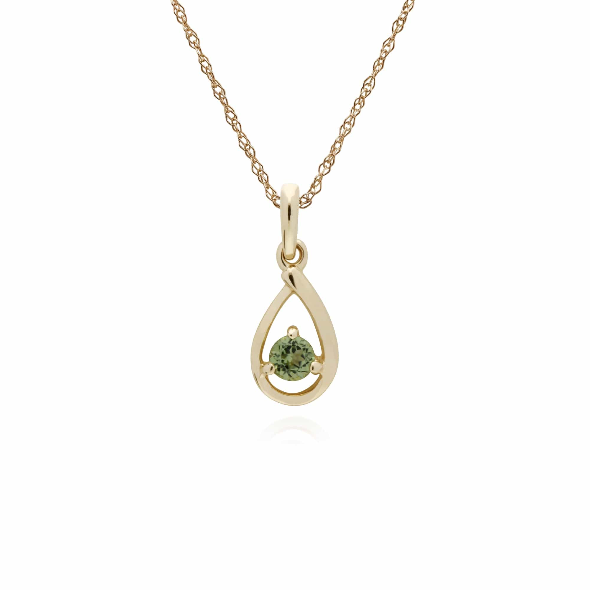 135E1190069-135P1551069 Classic Round Peridot Single Stone Tear Drop Earrings & Necklace Set in 9ct Yellow Gold 3
