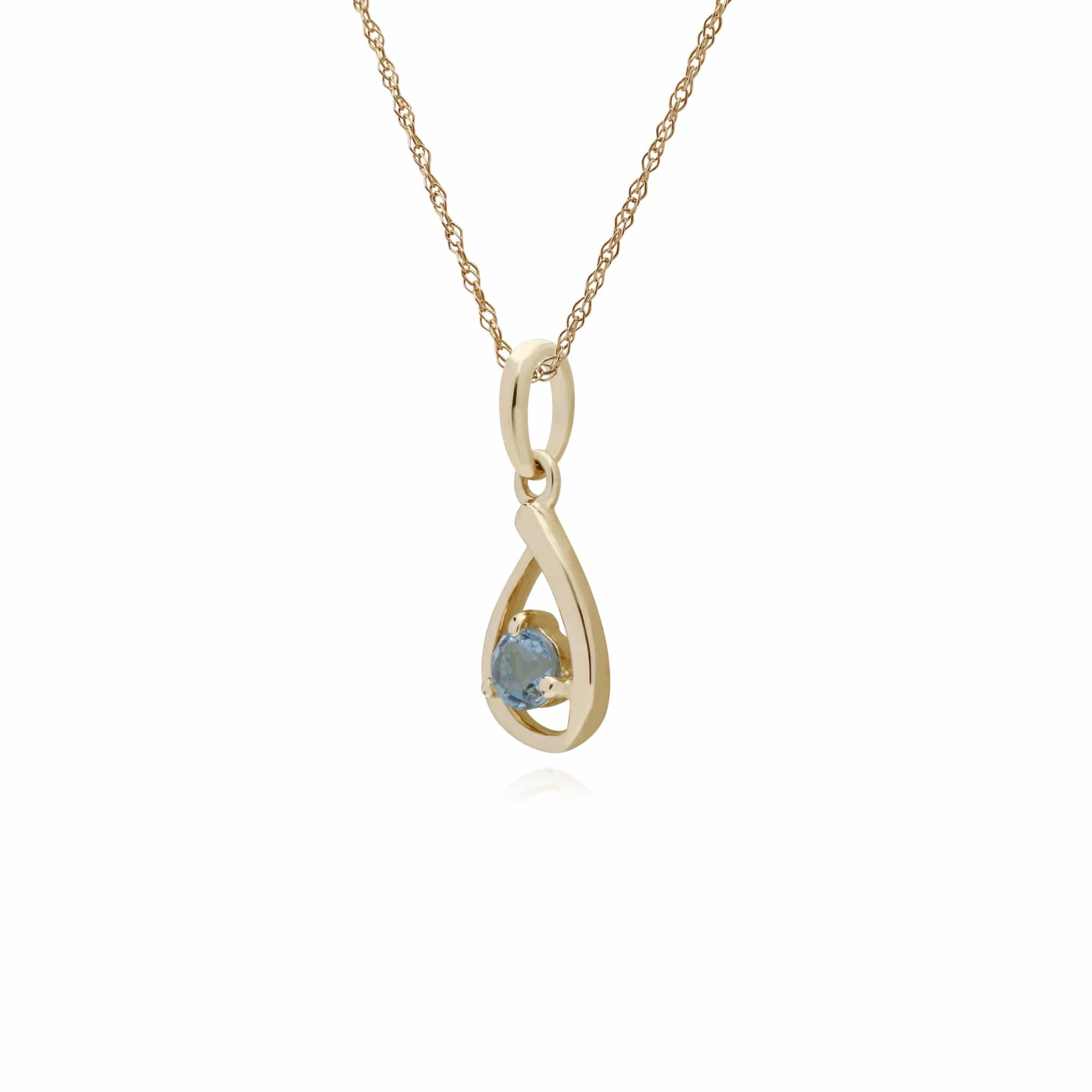 135P1551079 Classic Single Stone Round Aquamarine Tear Drop Pendant in 9ct Gold 2