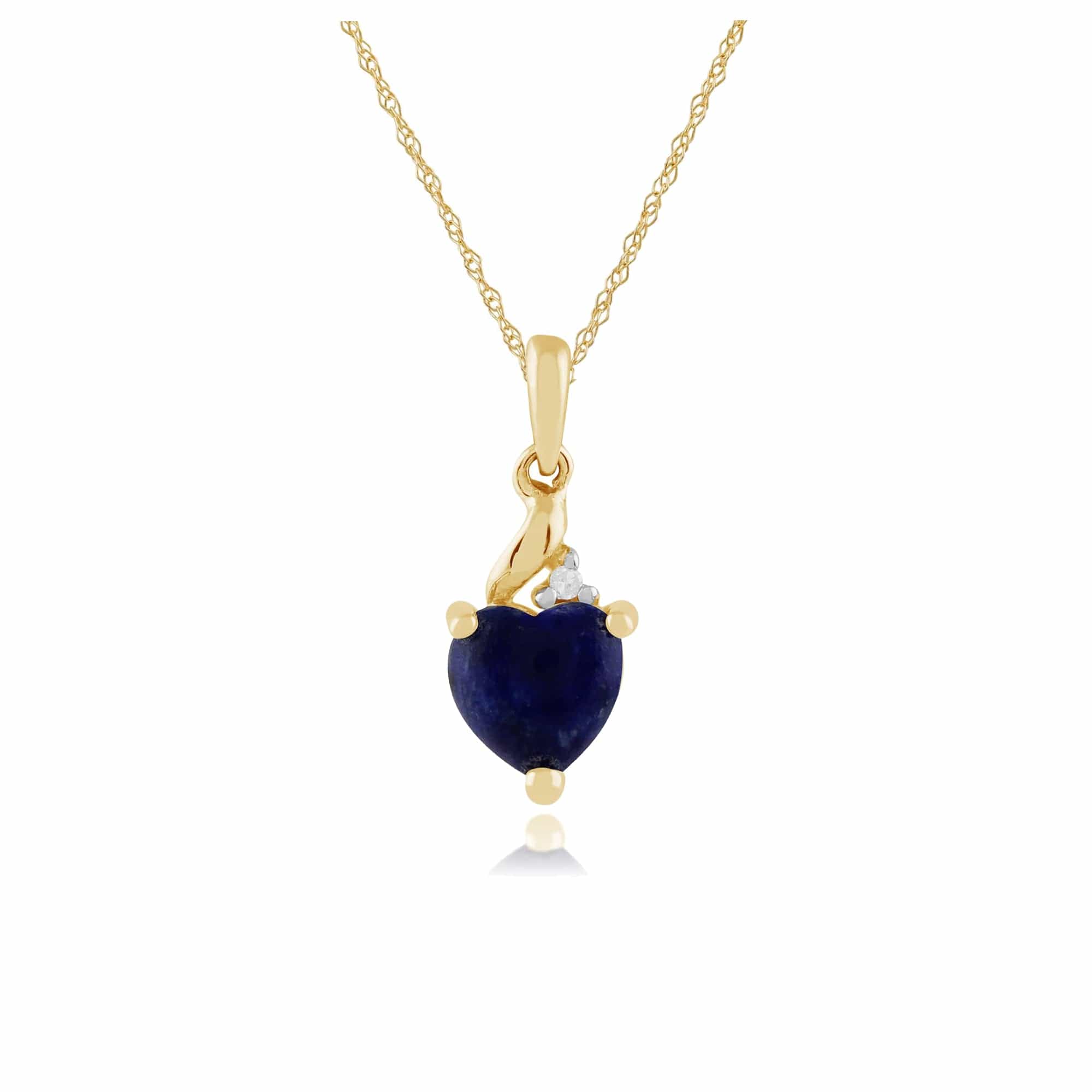 135P1565029 Classic Heart Lapis Lazuli & Diamond Pendant in 9ct Yellow Gold 1