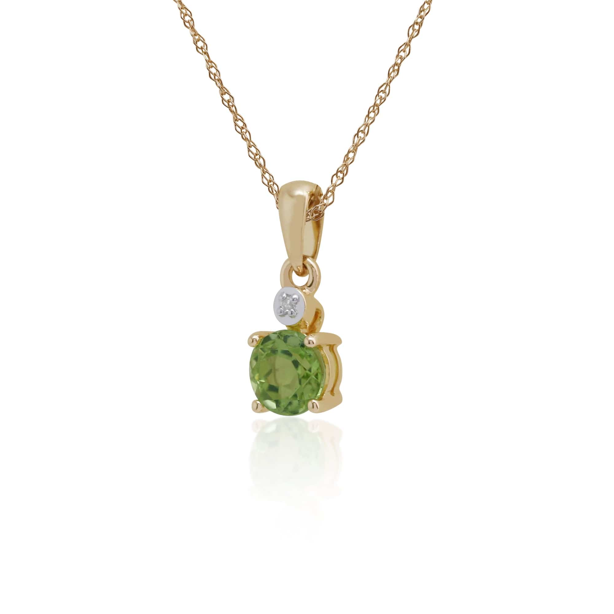 Classic Round Peridot & Diamond Pendant in 9ct Yellow Gold - Gemondo