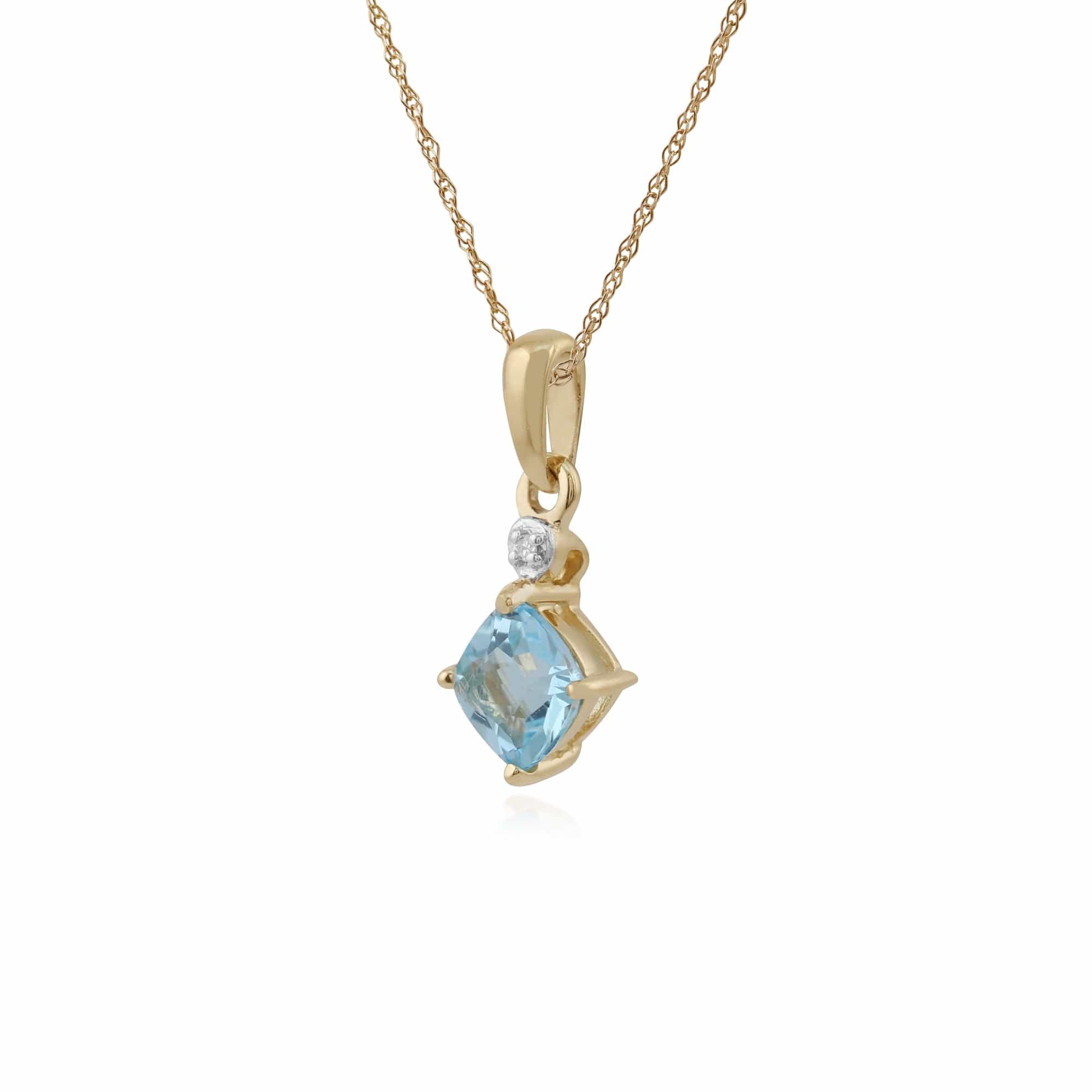 Classic Square Blue Topaz & Diamond Pendant in 9ct Yellow Gold - Gemondo