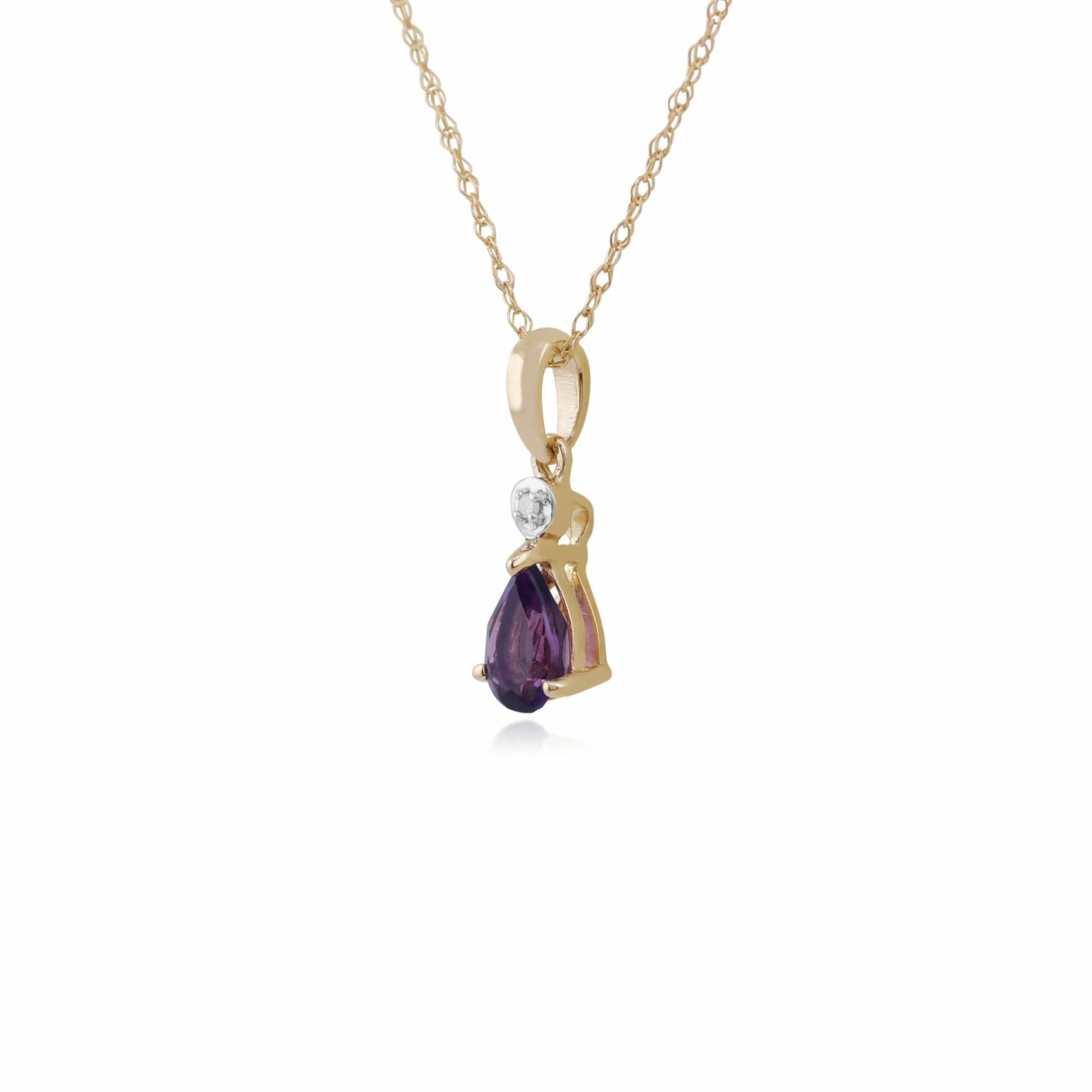 Classic Pear Amethyst & Diamond Pendant in 9ct Yellow Gold - Gemondo