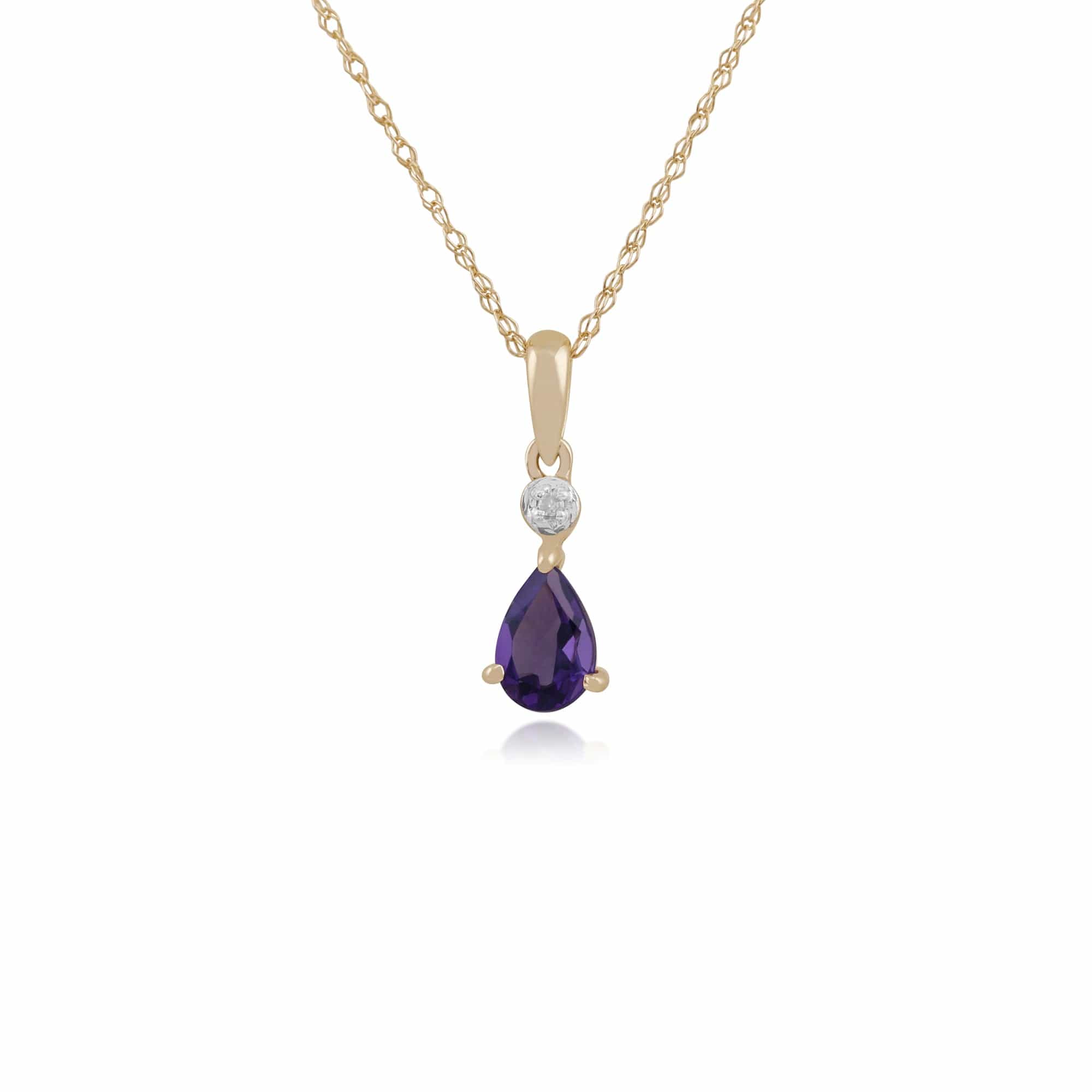 Classic Pear Amethyst & Diamond Pendant in 9ct Yellow Gold - Gemondo