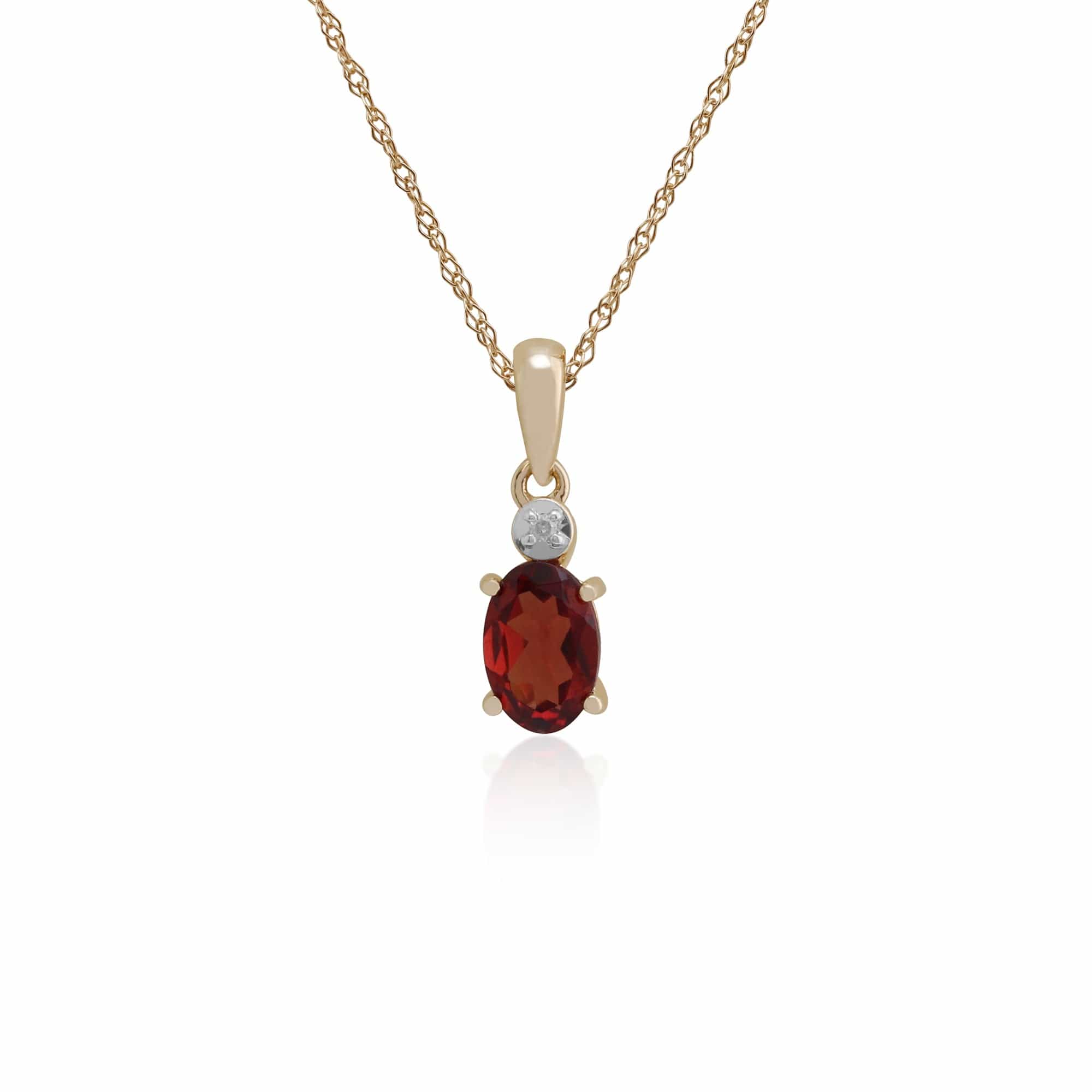 Classic Oval Garnet & Diamond Pendant in 9ct Yellow Gold - Gemondo