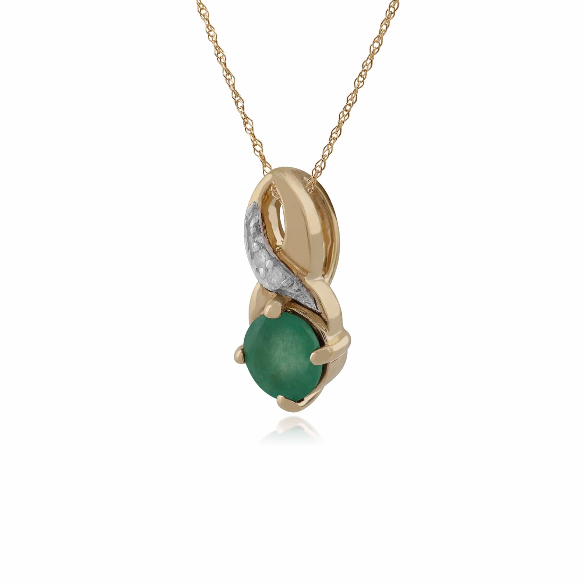 Classic Round Emerald & Diamond Twisted Bale Pendant in 9ct Yellow Gold - Gemondo